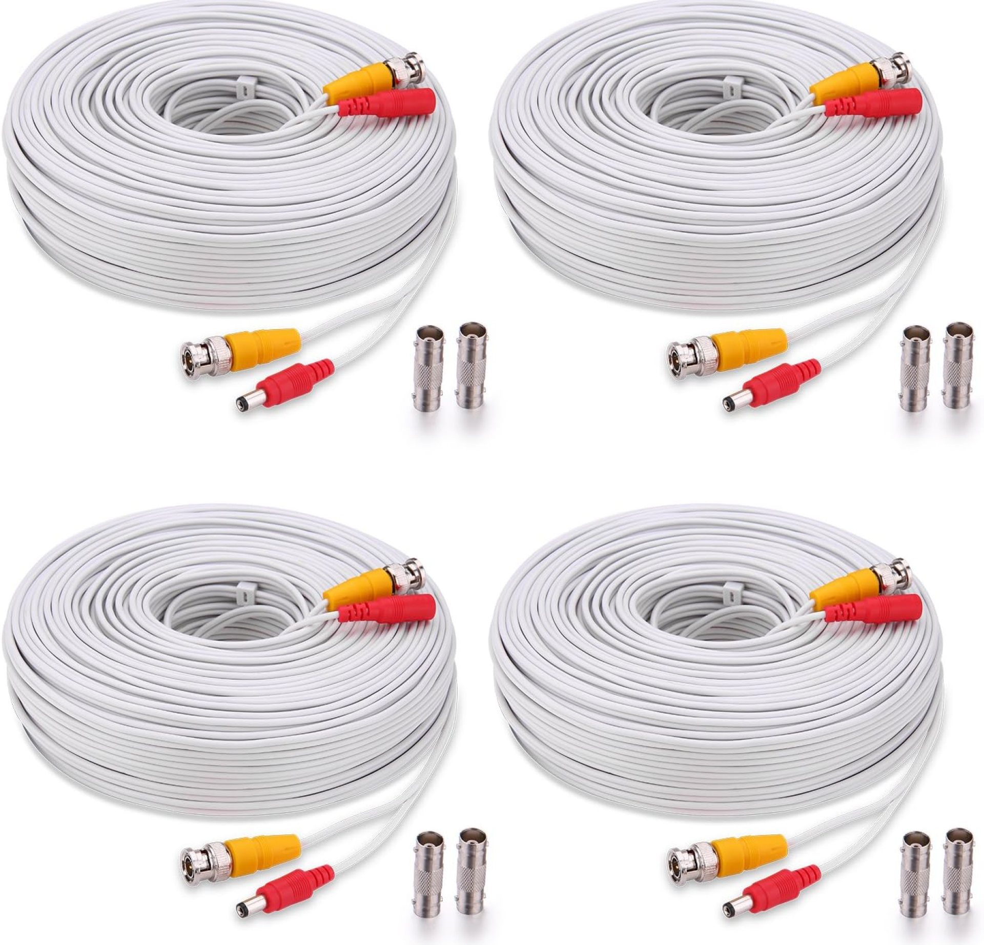BNC Cable, 4x150ft All-in-One Siamese Video and Power Security Camera Wire, CCTV Cable with 2 Female Connectors for All Max 5MP HD CCTV DVR Surveillance System (White) BNC Cable, 4x150ft All-in-One Siamese Video and Power Security Camera Wire, CCTV Cable with 2 Female Connectors for All Max 5MP HD CCTV DVR Surveillance System (White)