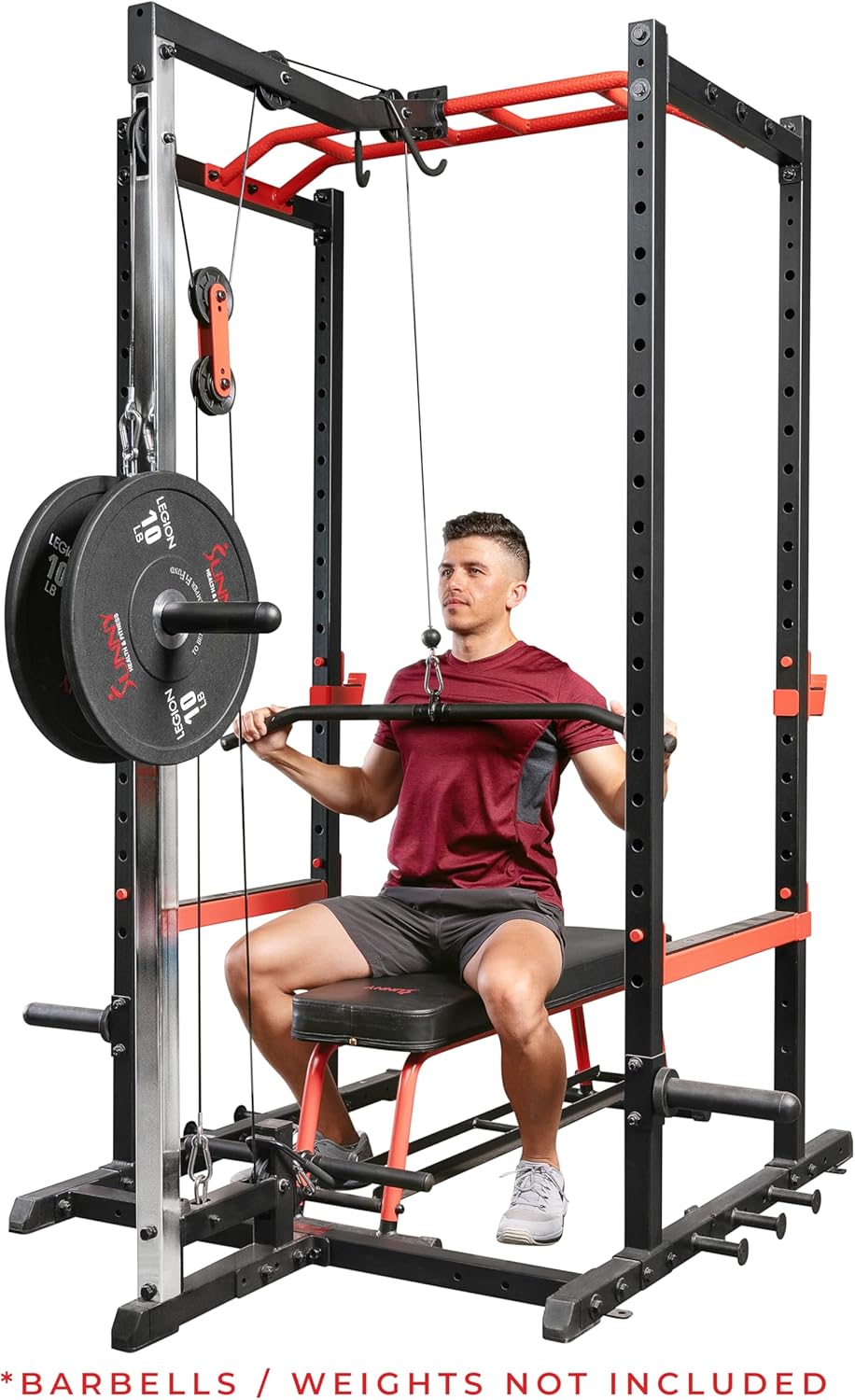 Sunny Health & Fitness Power Zone Strength Rack Power Cage – 1000 LB Weight Capacity, Spotter Bar, Angled Pull-Up Bar, J-Hooks, Resistance Band Pins, Optional LAT Pull Down Sunny Health & Fitness Power Zone Strength Rack Power Cage – 1000 LB Weight Capacity, Spotter Bar, Angled Pull-Up Bar, J-Hooks, Resistance Band Pins, Optional LAT Pull Down