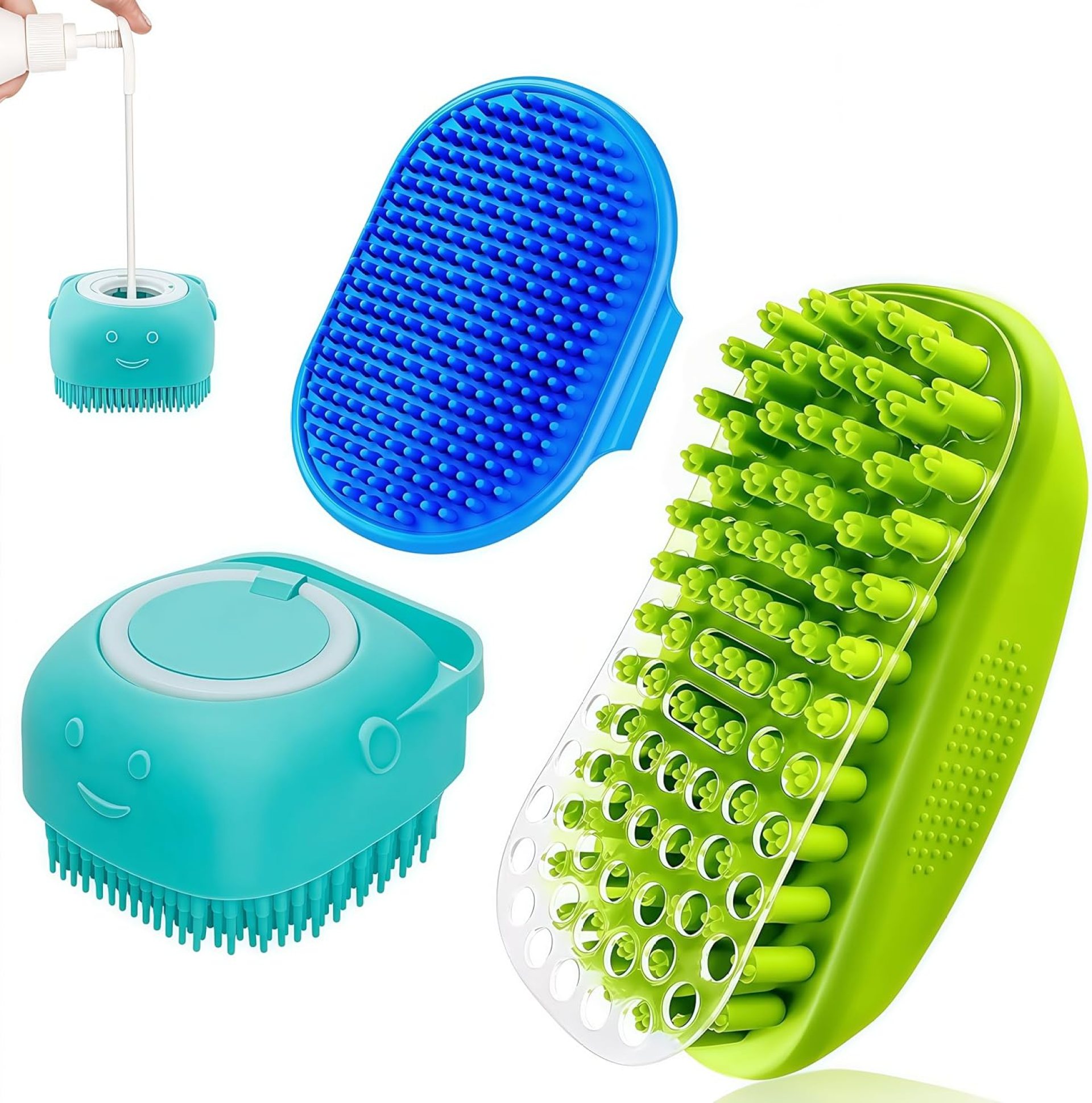 3PCS Dog Bath Brush | Dog Scrubber for Bath | Dog Shampoo Brush | Dog Washing/Shower Brush, Suitable for Short/Long Haired Dogs, Dog Brush for Shedding, Bathing, Massaging & Grooming (Blue Blue Green) 3PCS Dog Bath Brush | Dog Scrubber for Bath | Dog Shampoo Brush | Dog Washing/Shower Brush, Suitable for Short/Long Haired Dogs, Dog Brush for Shedding, Bathing, Massaging & Grooming (Blue Blue Green)