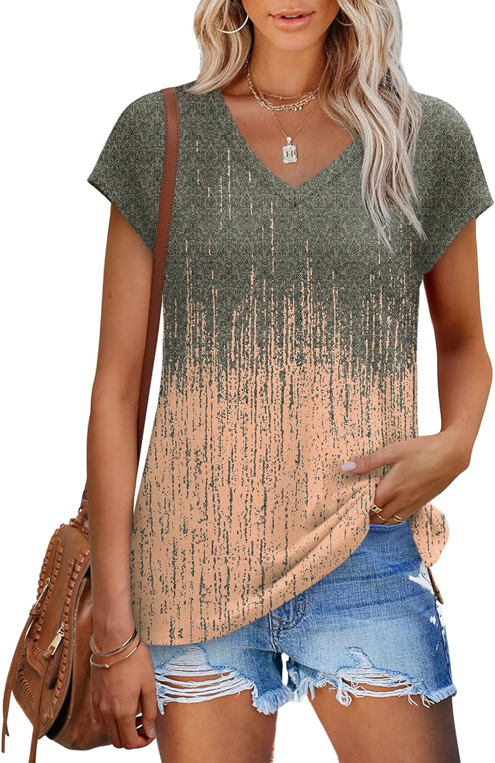 XIEERDUO Womens Tops V Neck Cap Sleeve Loose Fit Tee Shirts Summer Spring 2025 Eyelet/Printed XIEERDUO Womens Tops V Neck Cap Sleeve Loose Fit Tee Shirts Summer Spring 2025 Eyelet/Printed