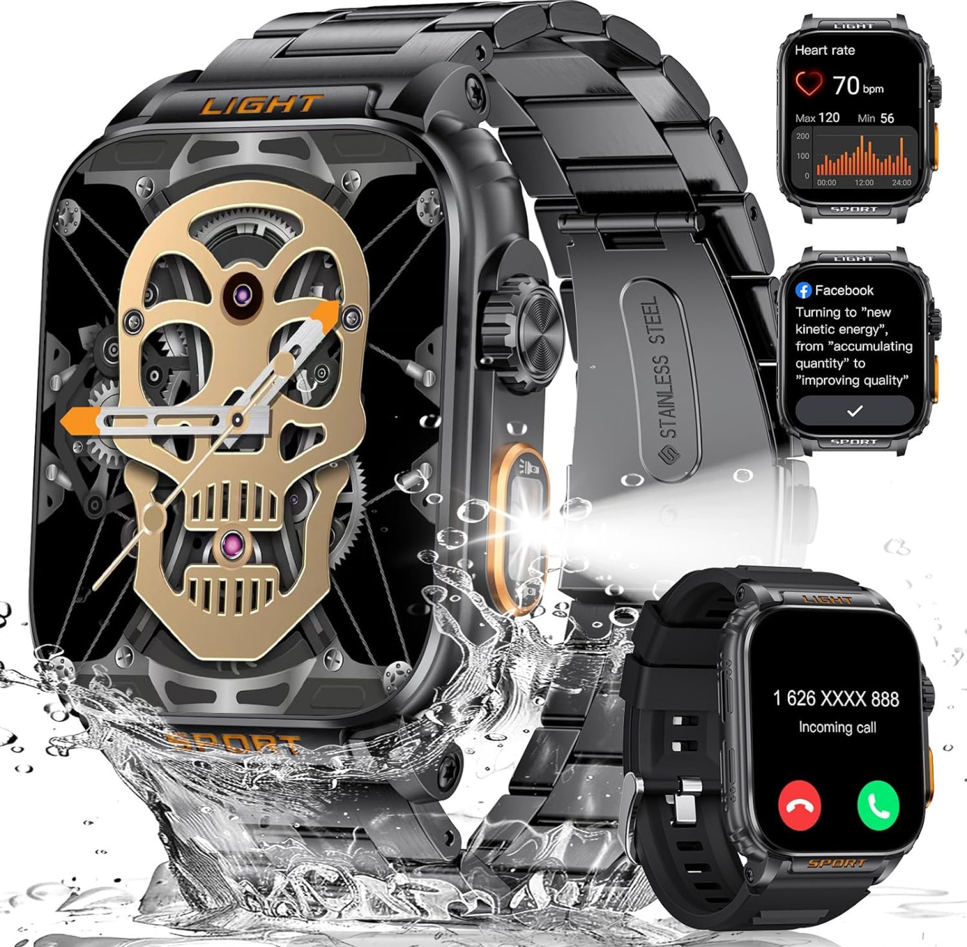 LIGE Military Smart Watch for Men, Outdoor LED Flashlight, 430mAh Battery, 1.91in HD Answer/Make Calls Touch Screen, 100+ Sport ModesFitness Tracker Pedometer Calories/5ATM Waterproof for iOS Android LIGE Military Smart Watch for Men, Outdoor LED Flashlight, 430mAh Battery, 1.91in HD Answer/Make Calls Touch Screen, 100+ Sport ModesFitness Tracker Pedometer Calories/5ATM Waterproof for iOS Android