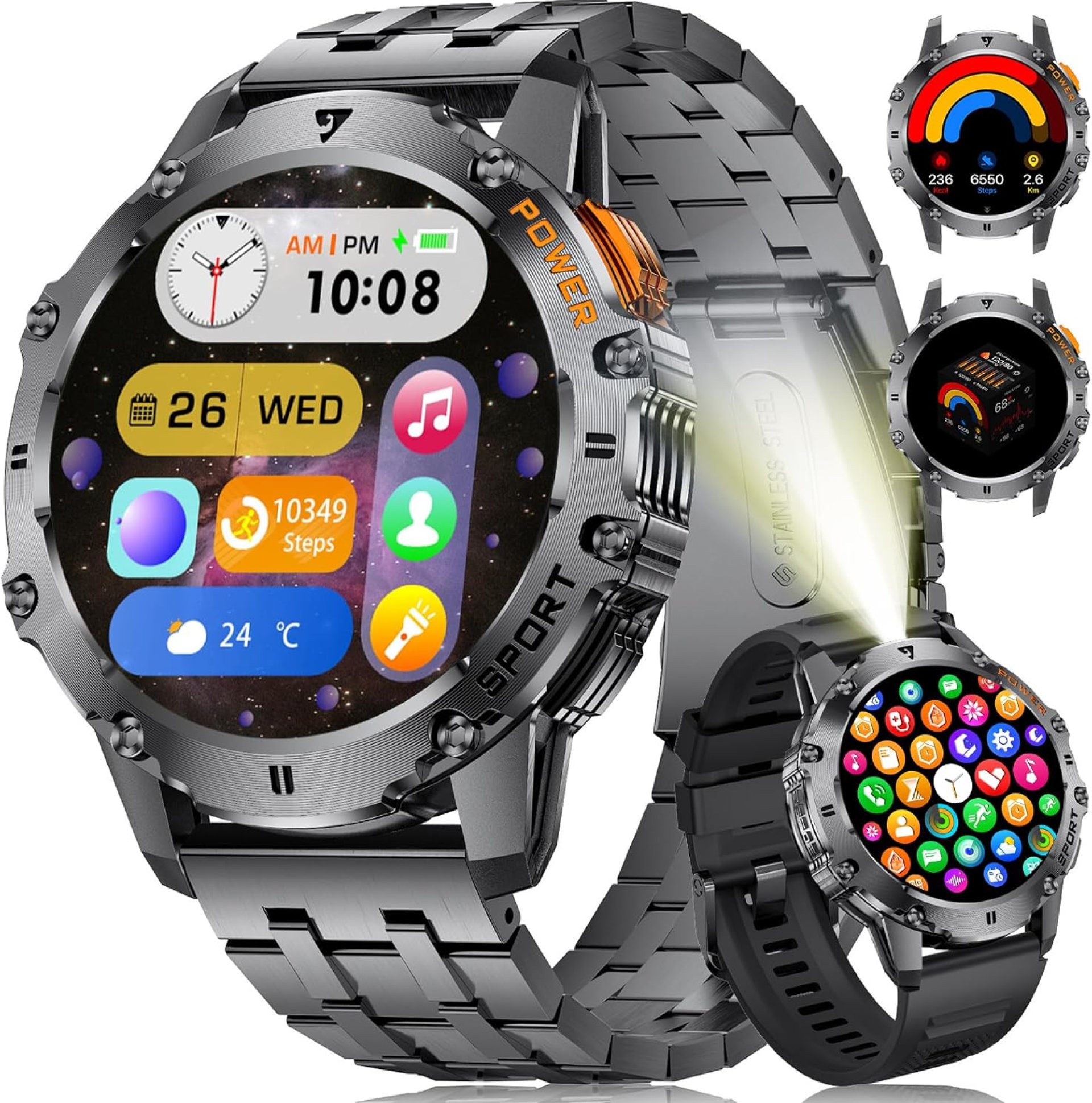 Military Smart Watch for Men with Flashlight/5ATM Waterproof,1.43” AMOLED Tactical Smartwatch with 500mAh Battery,110+ Sport Modes Fitness Tracker Smart Watch for Android iOS (Answer/Make Call) Military Smart Watch for Men with Flashlight/5ATM Waterproof,1.43” AMOLED Tactical Smartwatch with 500mAh Battery,110+ Sport Modes Fitness Tracker Smart Watch for Android iOS (Answer/Make Call)