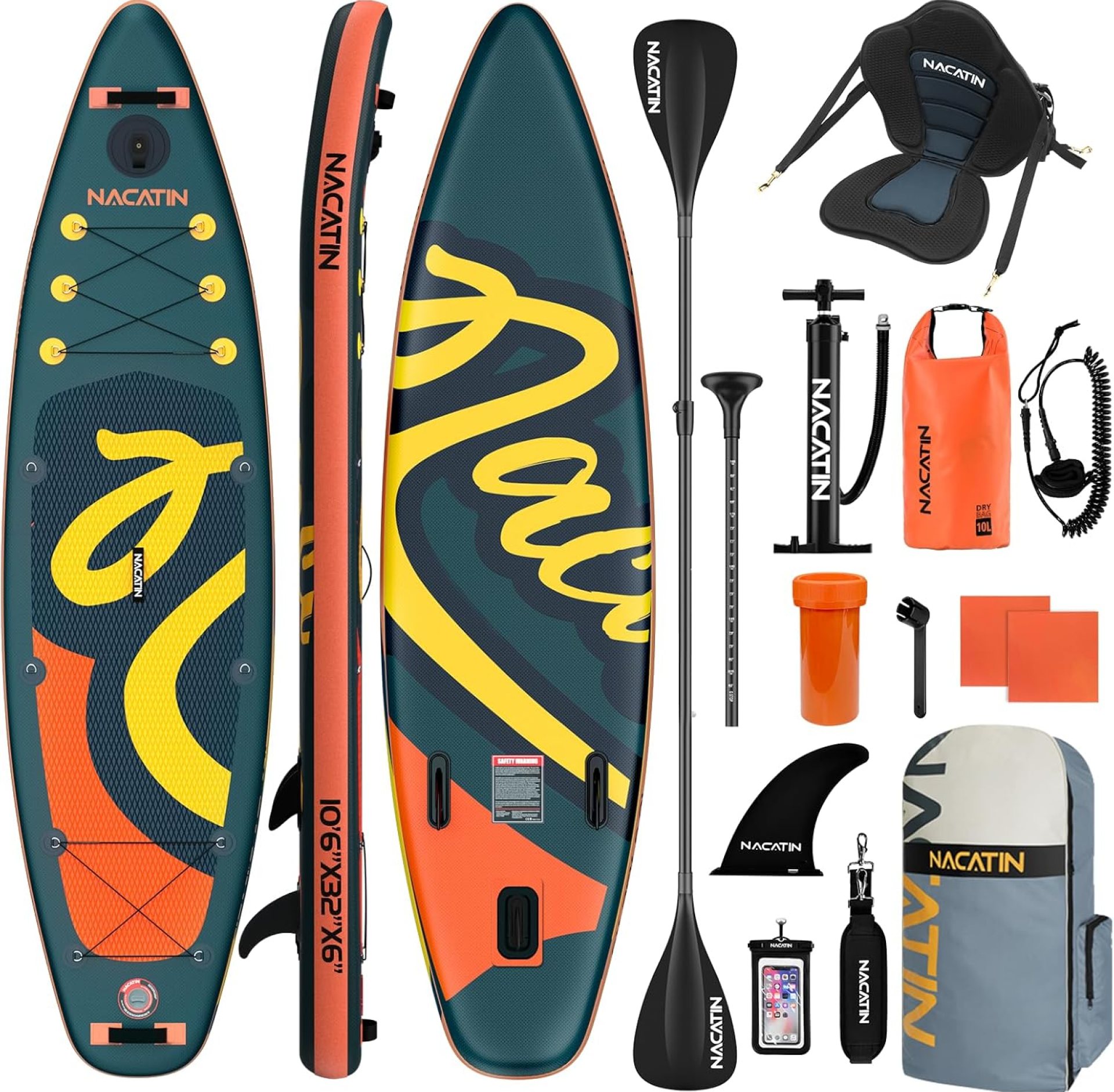NACATIN Inflatable Stand Up Paddle Board with Kayak Seat,10’6″Upgrade Version Blow Up Paddle Boards for Adults with Premium SUP Accessories&Backpack,Adjustable Paddle,Camera Mount,Fins,Hand Pump NACATIN Inflatable Stand Up Paddle Board with Kayak Seat,10’6″Upgrade Version Blow Up Paddle Boards for Adults with Premium SUP Accessories&Backpack,Adjustable Paddle,Camera Mount,Fins,Hand Pump