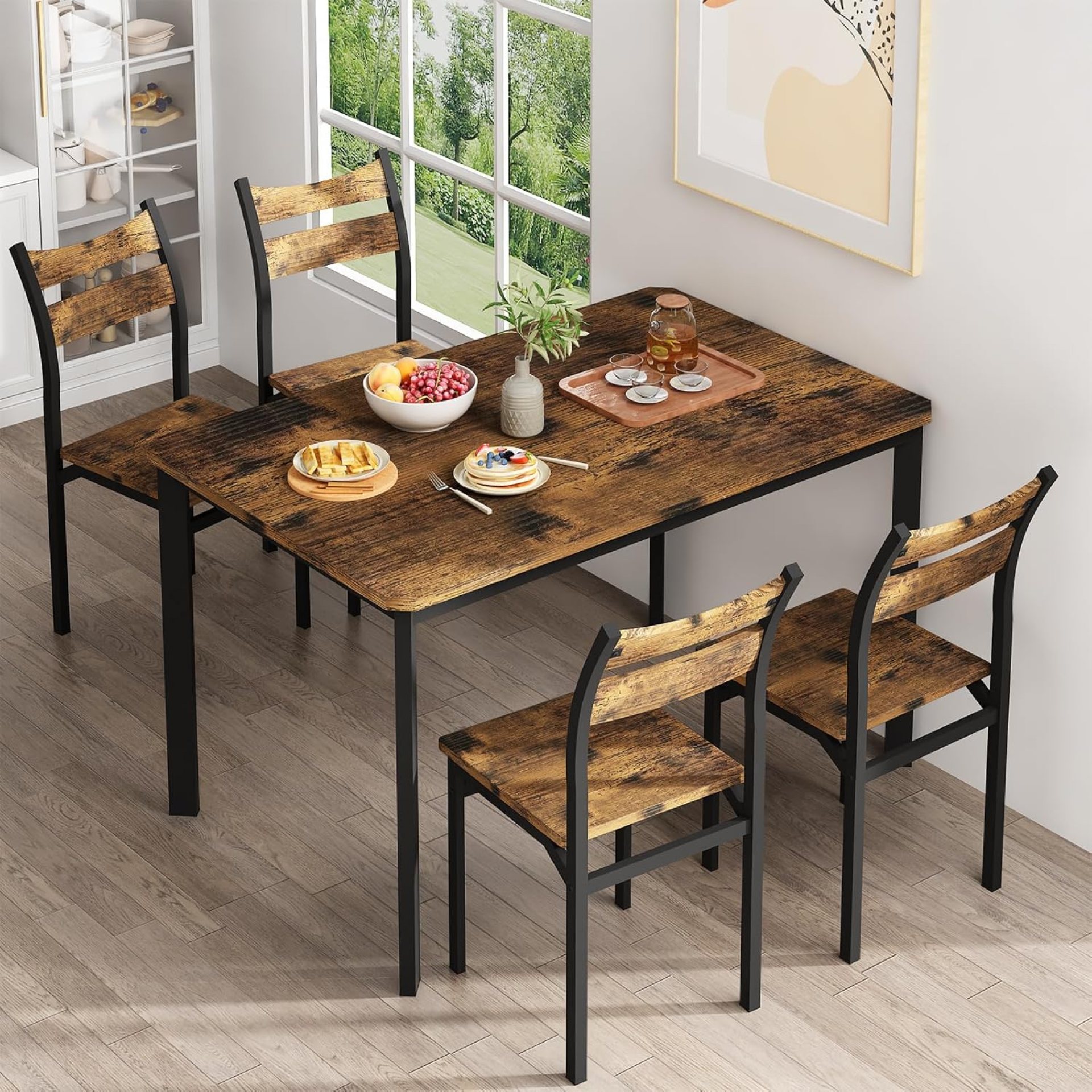 DKLGG 43” Dining Table Set for 4 Wood Kitchen Table Chairs Set of 4, Classics 5 Piece Dining Table Set with Ergonomics Chairs for Home, Small Space, Apartment (Rustic Brown) DKLGG 43” Dining Table Set for 4 Wood Kitchen Table Chairs Set of 4, Classics 5 Piece Dining Table Set with Ergonomics Chairs for Home, Small Space, Apartment (Rustic Brown)