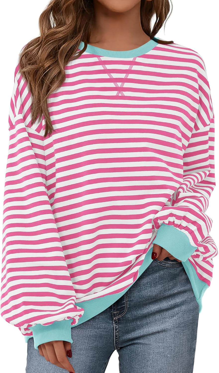BTFBM Womens Striped Pullover Tops Fall Clothes 2025 Long Sleeve Shirts Trendy Soft Crew Neck Loose Y2K Sweatshirts BTFBM Womens Striped Pullover Tops Fall Clothes 2025 Long Sleeve Shirts Trendy Soft Crew Neck Loose Y2K Sweatshirts