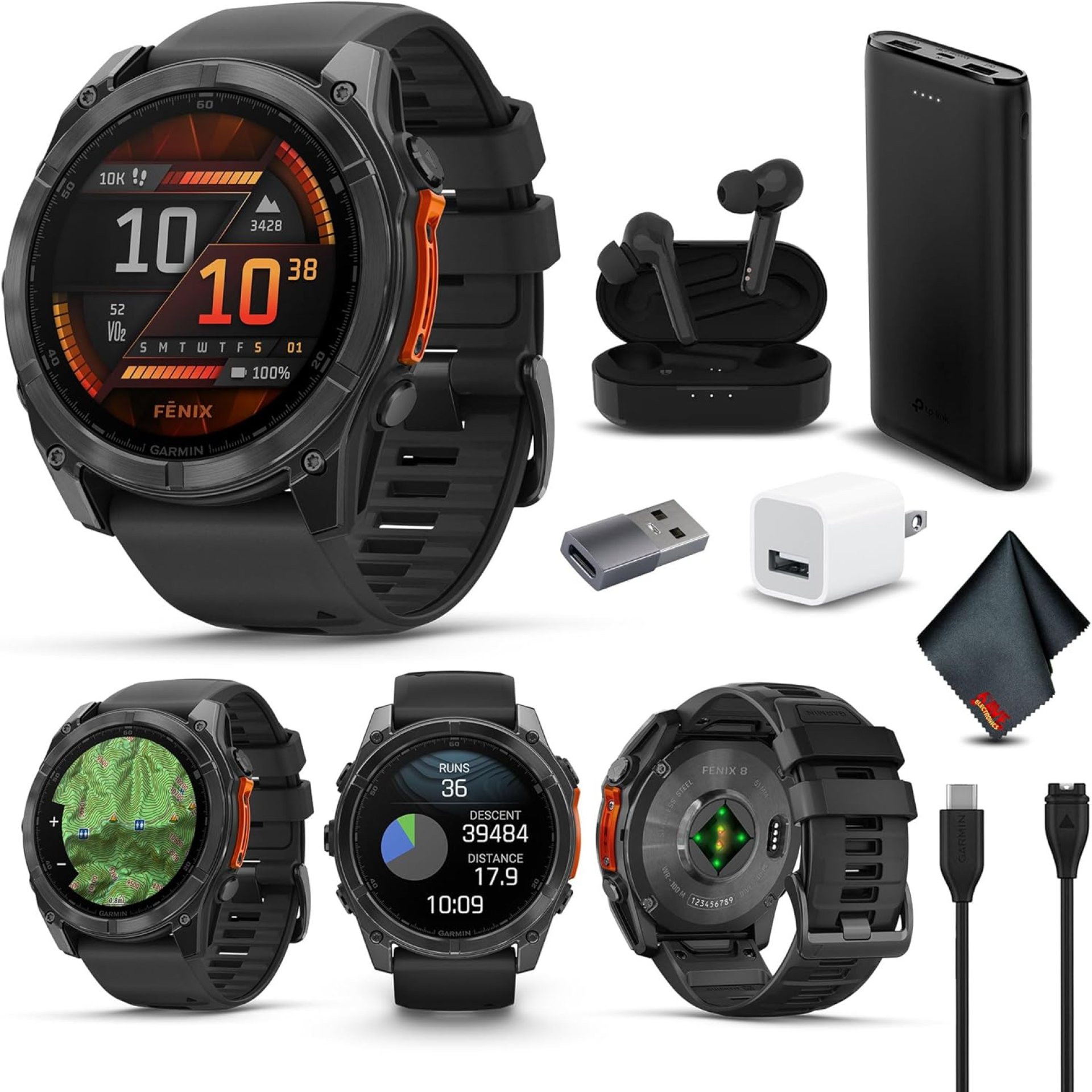 Garmin Fenix 8 51MM AMOLED Premium Multisport GPS Smartwatch Slate Gray with Black Silicone Band, Built-in LED Flashlight, Fitness & Health Smart Watch Bundle for Men & Women Garmin Fenix 8 51MM AMOLED Premium Multisport GPS Smartwatch Slate Gray with Black Silicone Band, Built-in LED Flashlight, Fitness & Health Smart Watch Bundle for Men & Women