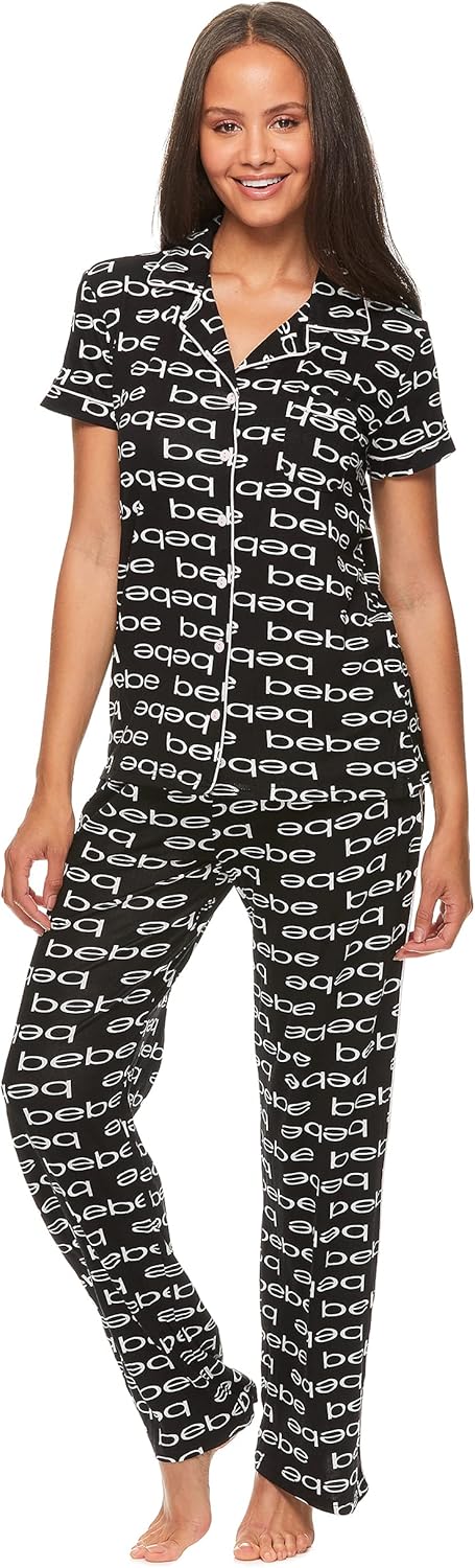 bebe Womens 2 Piece Bridesmaid Pajamas Set Short Sleeve Button Down Shirt and Pants bebe Womens 2 Piece Bridesmaid Pajamas Set Short Sleeve Button Down Shirt and Pants