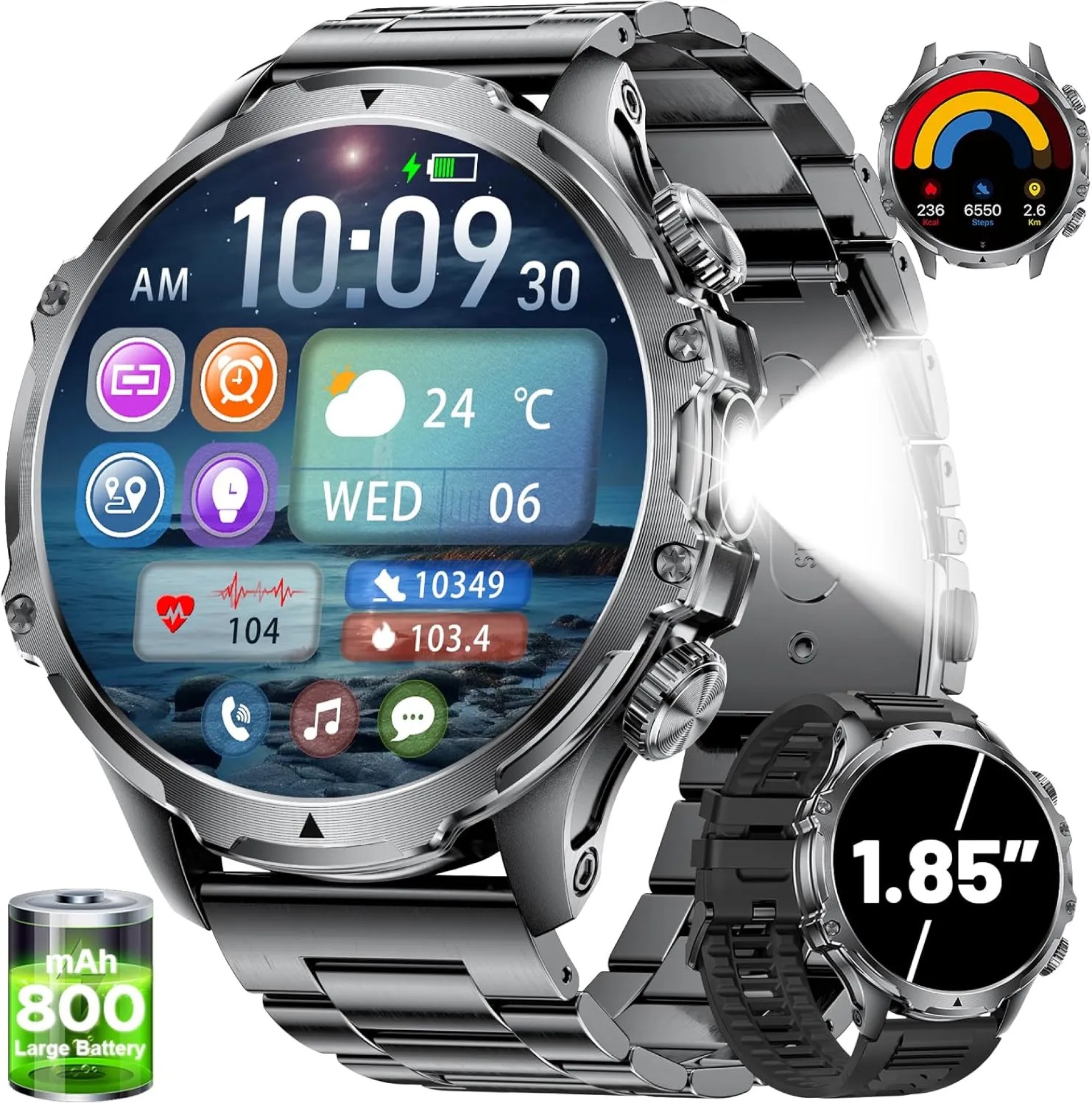 Military Smart Watch for Men,1.85″ HD/800mAh Battery Smart Watches with LED Flashlight for Android iOS (Bluetooth Call Answer/Calls)Fitness Tracker with Heart Rate/Sleep Tracking/Blood Oxygen Black Military Smart Watch for Men,1.85″ HD/800mAh Battery Smart Watches with LED Flashlight for Android iOS (Bluetooth Call Answer/Calls)Fitness Tracker with Heart Rate/Sleep Tracking/Blood Oxygen Black
