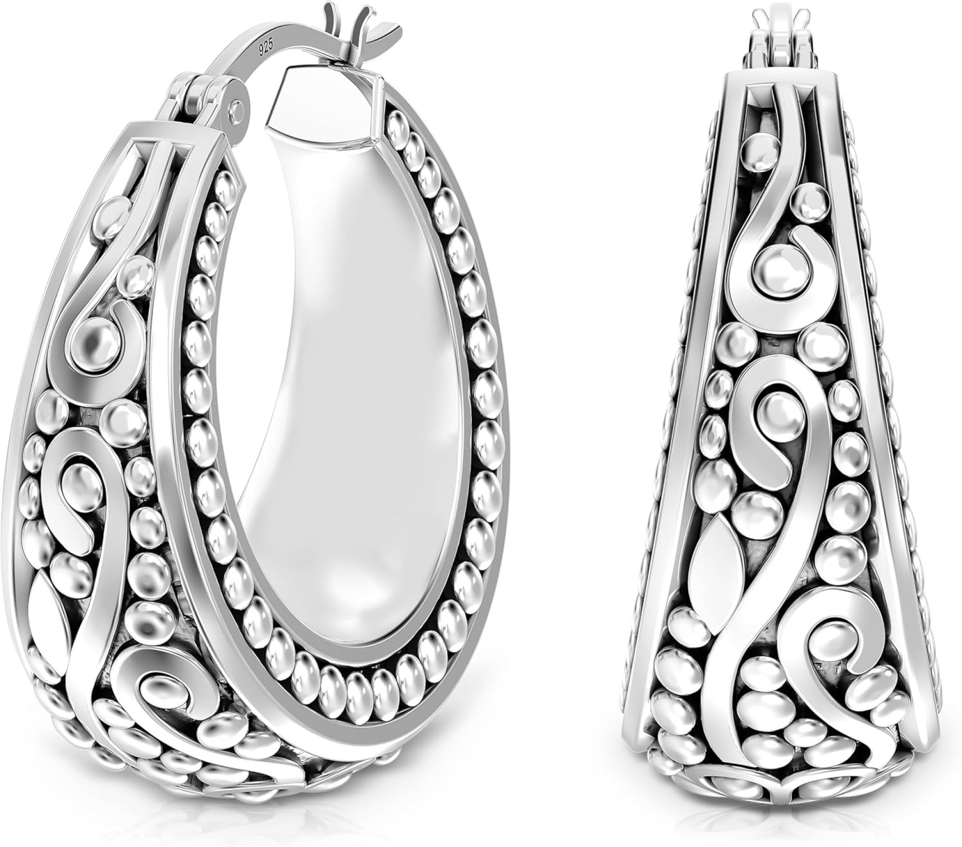 LeCalla 925 Sterling Silver Bali-Style Hoop Earrings Lightweight Click-Top Antique Two-Tone Beaded Italian Bali Style Earring Hoops for Women LeCalla 925 Sterling Silver Bali-Style Hoop Earrings Lightweight Click-Top Antique Two-Tone Beaded Italian Bali Style Earring Hoops for Women