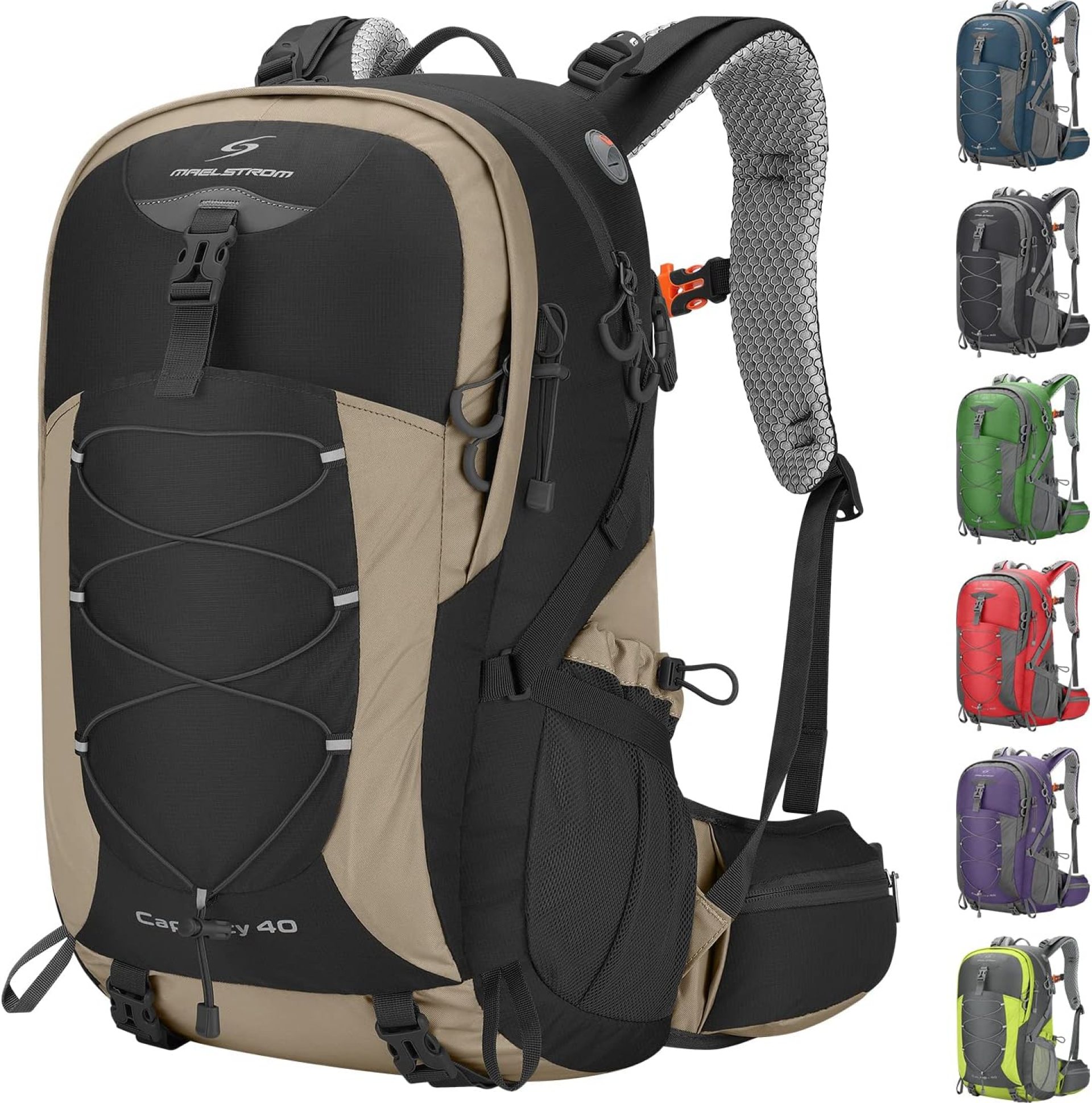 Maelstrom Hiking Backpack,Camping Backpack,40L Waterproof Hiking Daypack with Rain Cover,Lightweight Travel Backpack,Khaki Maelstrom Hiking Backpack,Camping Backpack,40L Waterproof Hiking Daypack with Rain Cover,Lightweight Travel Backpack,Khaki