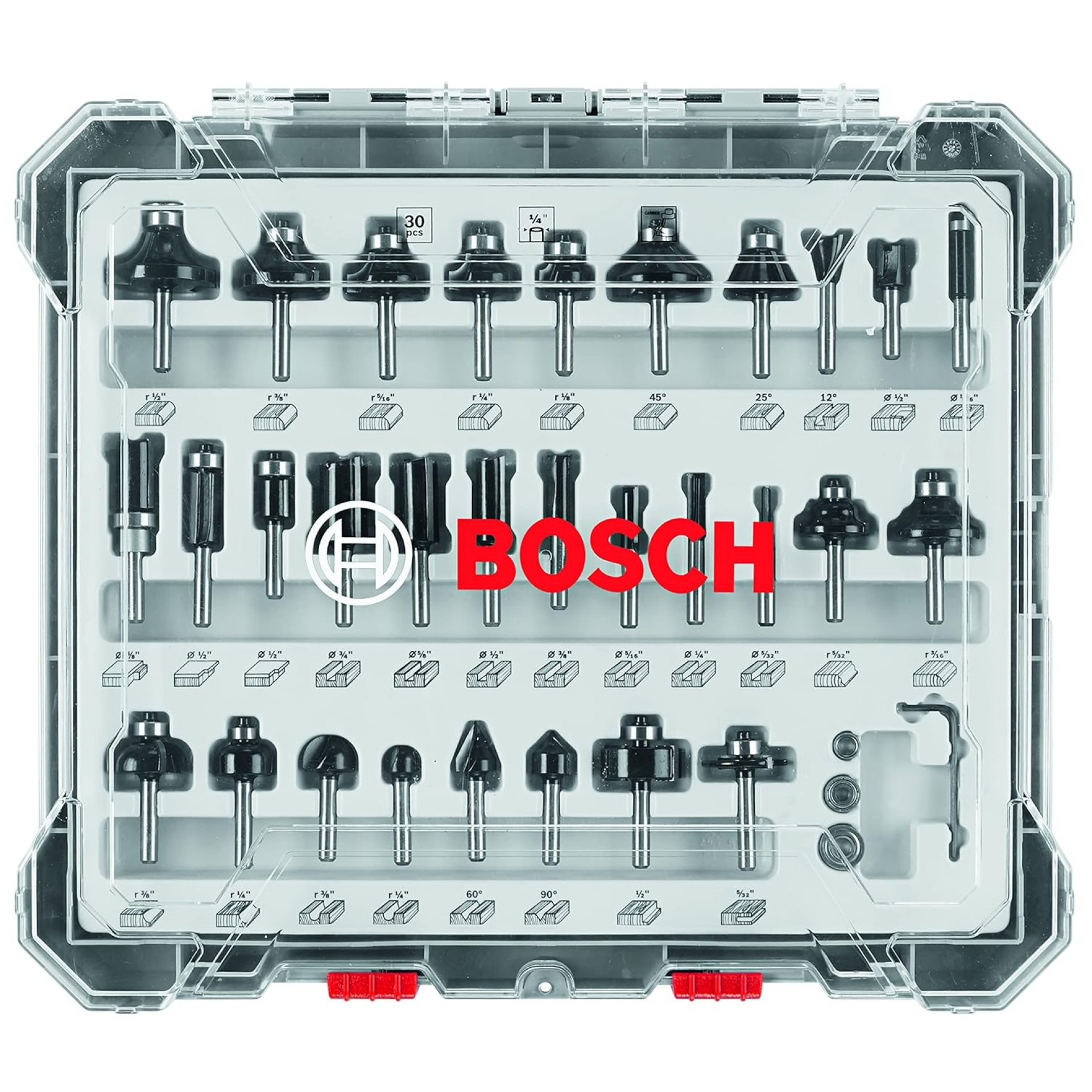 BOSCH RBS030MBS 30-Piece (Universally Compatible Accessory) Carbide-Tipped Wood Router Bit Assorted Set BOSCH RBS030MBS 30-Piece (Universally Compatible Accessory) Carbide-Tipped Wood Router Bit Assorted Set