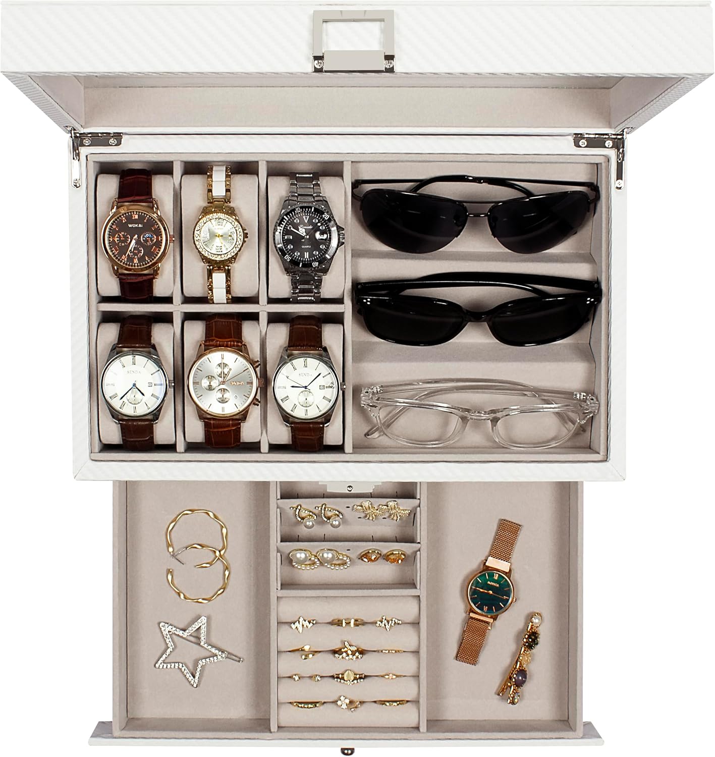 GUKA Watch box, 6 Slot Watch Case, 3 Slot Sunglass Organizer, Watch Cases for men with Real Glass Lid, Watch Organizer storage with Jewelry Case, Birthday for Men and Women, GUKA Watch box, 6 Slot Watch Case, 3 Slot Sunglass Organizer, Watch Cases for men with Real Glass Lid, Watch Organizer storage with Jewelry Case, Birthday for Men and Women,