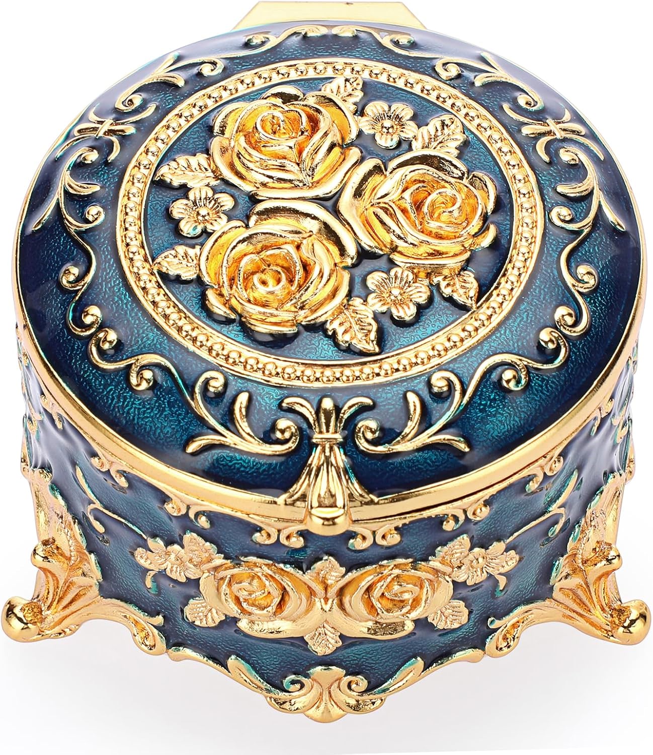 Hipiwe Antique Metal Jewelry Box Ring Earring Treasure Chest Case Small Trinket Box Round Jewelry Display Box Necklace Organizer Wedding Birthday Gift Home Decor, 3x3x2.4 inch Hipiwe Antique Metal Jewelry Box Ring Earring Treasure Chest Case Small Trinket Box Round Jewelry Display Box Necklace Organizer Wedding Birthday Gift Home Decor, 3x3x2.4 inch