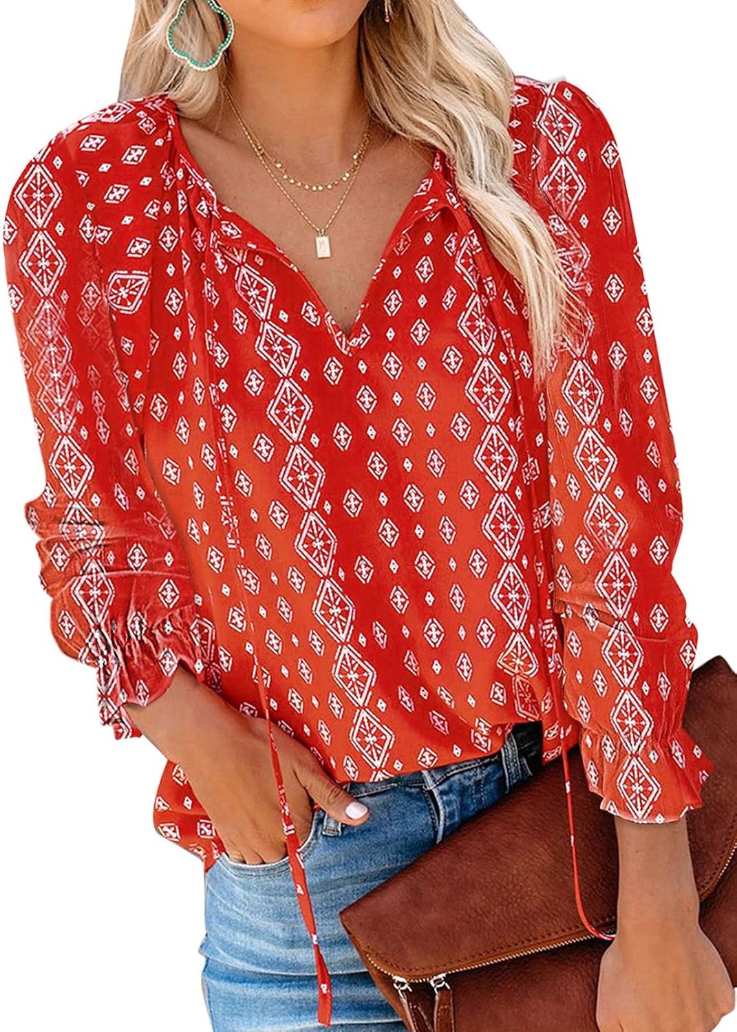 Dokotoo Women’s Casual Boho Floral Printed V Neck Tops Drawstring Short Long Sleeve T Shirt Blouses Dokotoo Women’s Casual Boho Floral Printed V Neck Tops Drawstring Short Long Sleeve T Shirt Blouses