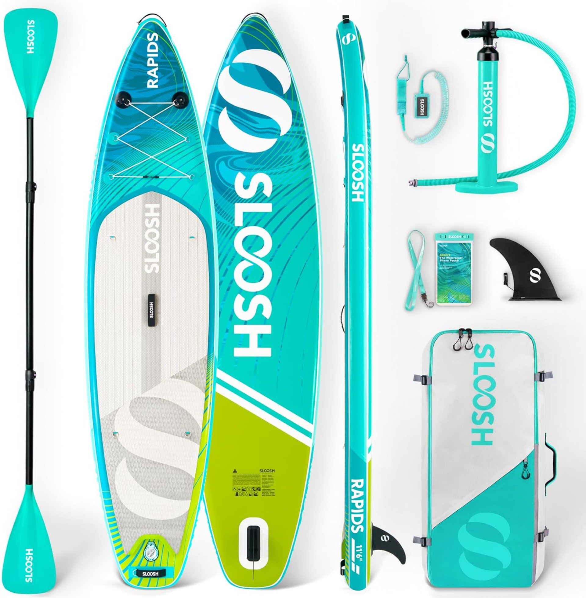 SLOOSH Inflatable Stand Up Paddle Board, 11’6″ Inflatable Paddle Boards with Premium Accessories, Non-Slip EVA Deck, Ultra-Light Carry Bag Pump, Rapids SUP for Youth & Adults SLOOSH Inflatable Stand Up Paddle Board, 11’6″ Inflatable Paddle Boards with Premium Accessories, Non-Slip EVA Deck, Ultra-Light Carry Bag Pump, Rapids SUP for Youth & Adults