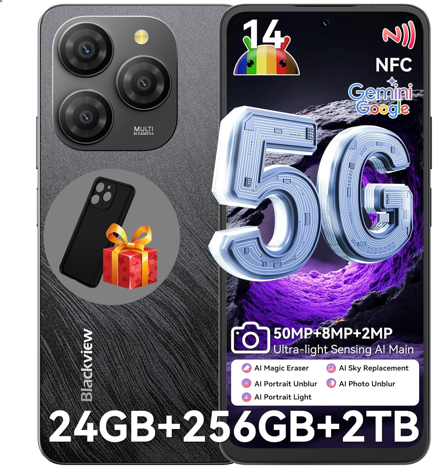 Blackview Shark 9 5G Phones Unlocked, Octa-Core 24GB+256GB/SD 2TB Smart Phone, Android 14 Smartphone, 50MP Camera Android Cell Phones, 6.67″ FHD+, 530181 Score, 5000mAh+Fast Charge, Smart AI, NFC Blackview Shark 9 5G Phones Unlocked, Octa-Core 24GB+256GB/SD 2TB Smart Phone, Android 14 Smartphone, 50MP Camera Android Cell Phones, 6.67″ FHD+, 530181 Score, 5000mAh+Fast Charge, Smart AI, NFC