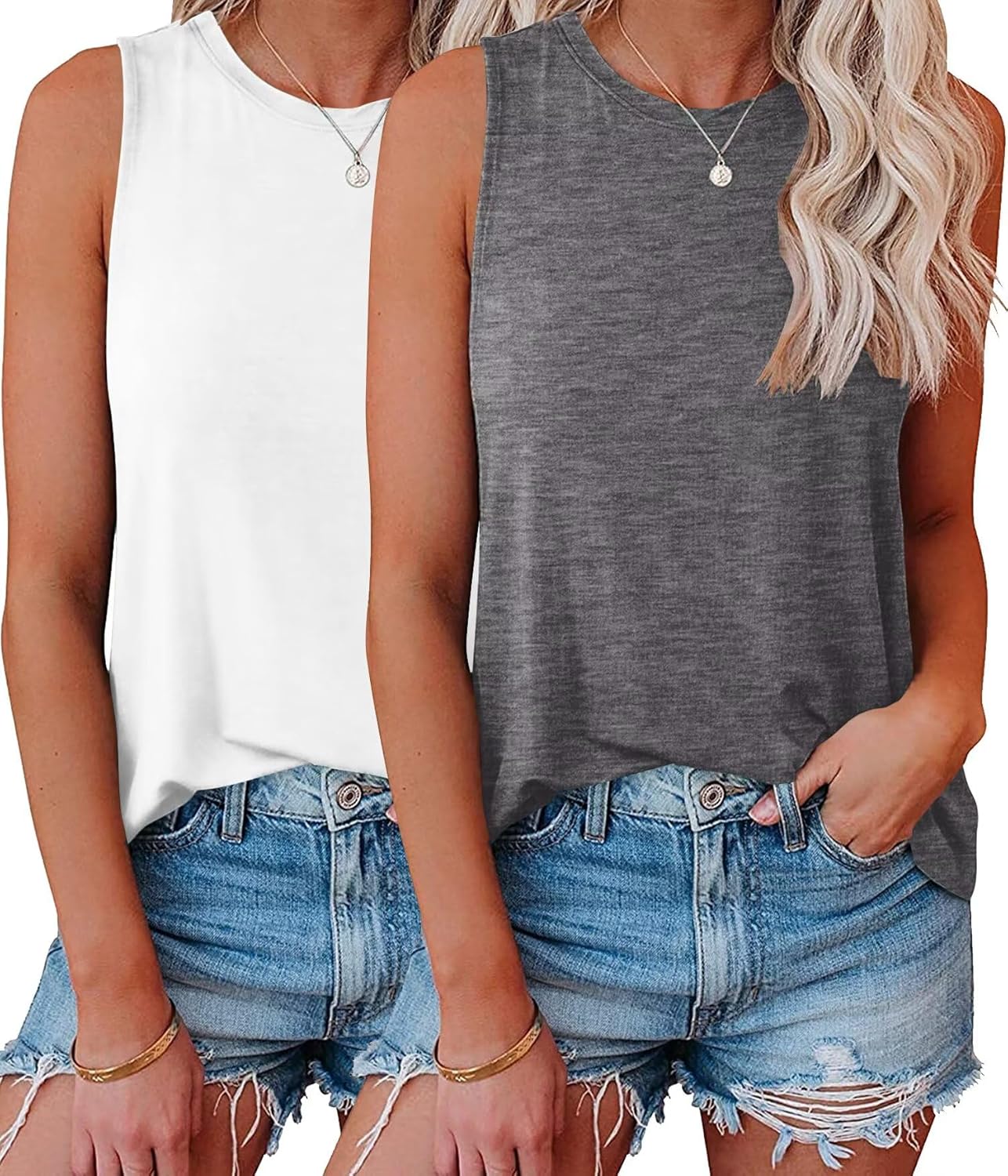 KKJ 2 Pack Womens Tank Tops 2025 Summer Beach Vacation Fashion Outfits Crew Neck Sleeveless Loose Fit Casual Shirts Clothes KKJ 2 Pack Womens Tank Tops 2025 Summer Beach Vacation Fashion Outfits Crew Neck Sleeveless Loose Fit Casual Shirts Clothes