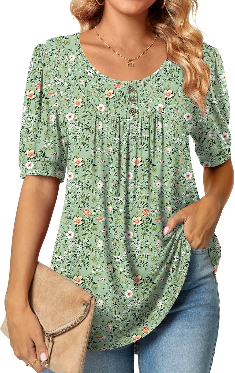 POPYOUNG Women’s Tunic Loose Fit Dressy Blouse Ladies Elbow Sleeve Tops Wear with Leggings POPYOUNG Women’s Tunic Loose Fit Dressy Blouse Ladies Elbow Sleeve Tops Wear with Leggings
