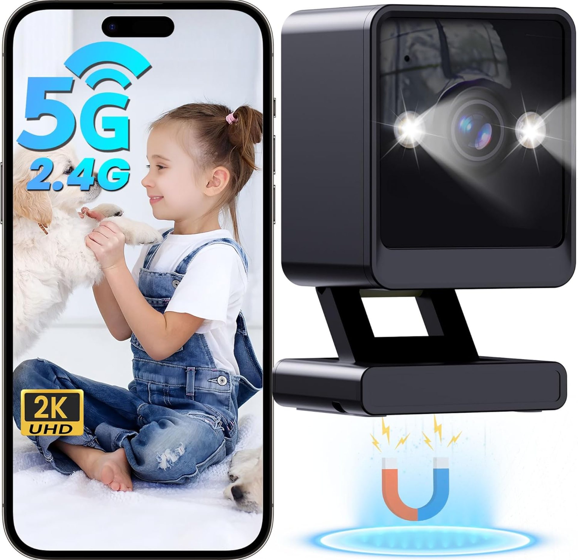 Indoor Camera, 2K Cameras for Home Security with Color Night Vision & Siren, 2-Way Audio for Pet/Dog/Baby/Nanny, 5GHz&2.4GHz WiFi Camera, Cloud & SD Card Storage, Works w/Alexa, Magnetic Base Indoor Camera, 2K Cameras for Home Security with Color Night Vision & Siren, 2-Way Audio for Pet/Dog/Baby/Nanny, 5GHz&2.4GHz WiFi Camera, Cloud & SD Card Storage, Works w/Alexa, Magnetic Base