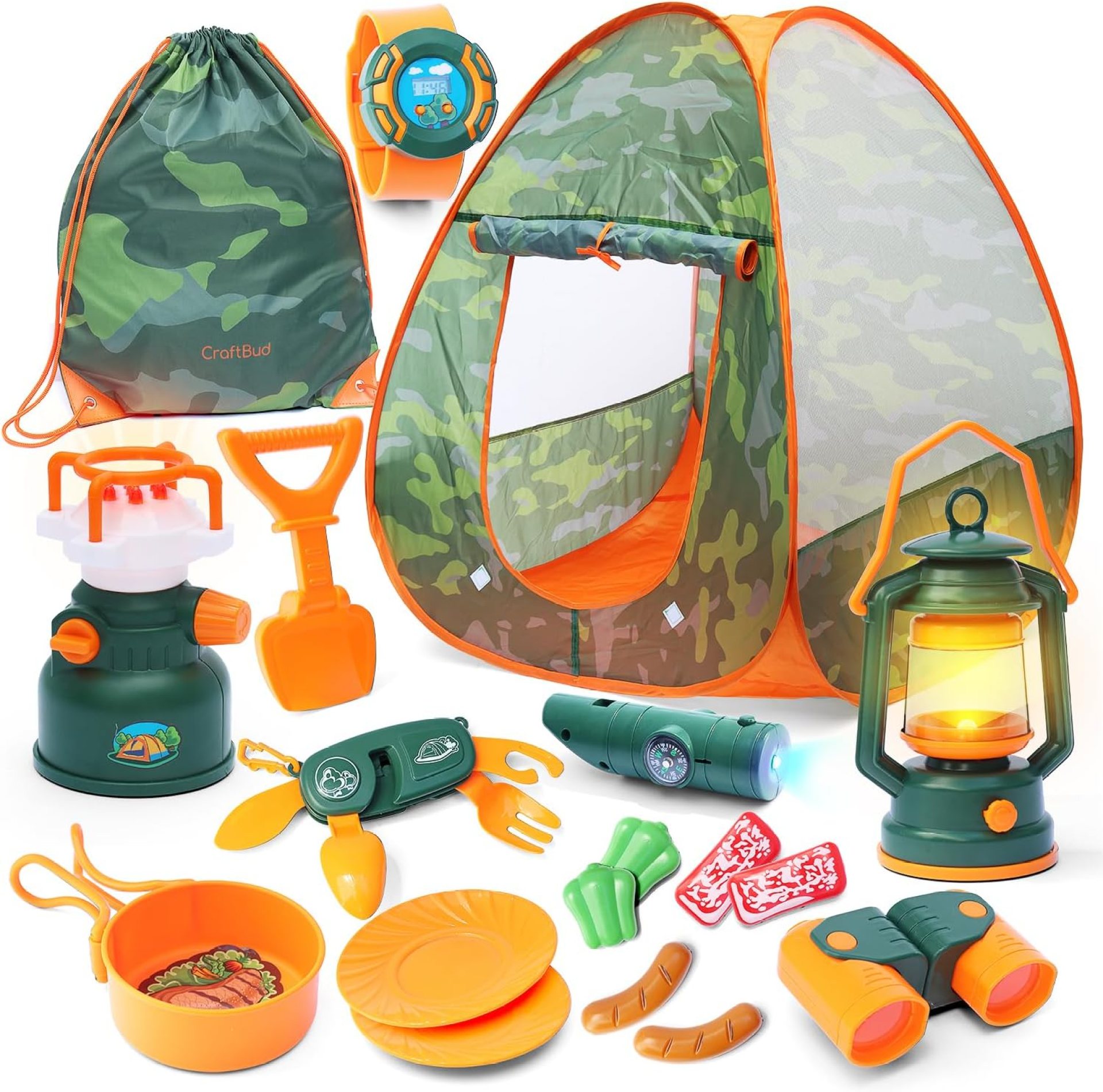 CraftBud Kids Camping Set with Tent – Pop Up Tent, Kids Play Tent Outdoor Toys Camping Tools Set Gift for Girls Age 3 4 5 6 Year Old Birthday Christmas CraftBud Kids Camping Set with Tent – Pop Up Tent, Kids Play Tent Outdoor Toys Camping Tools Set Gift for Girls Age 3 4 5 6 Year Old Birthday Christmas