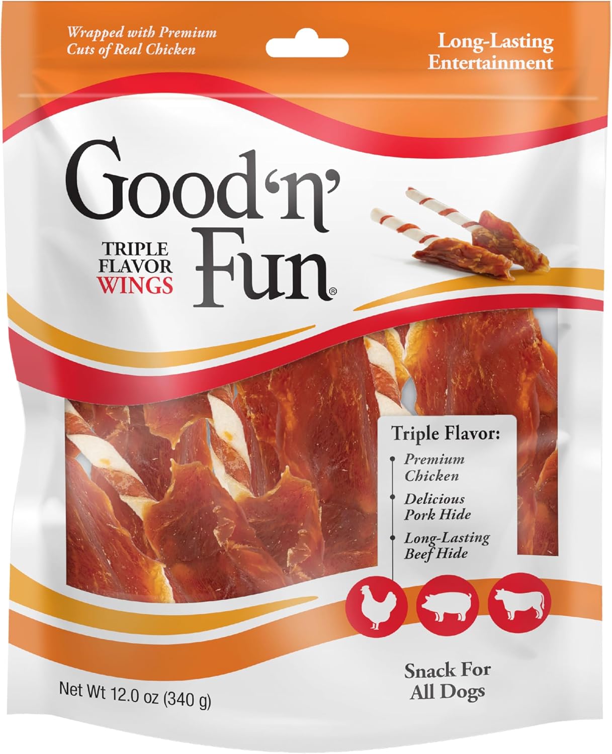 Good ‘n’ Fun Triple Flavor Wings Chews for All Dogs, Treat Your Dog to Long-Lasting Chews Made with Chicken, Pork Hide and Beef Hide, 12 Ounces Good ‘n’ Fun Triple Flavor Wings Chews for All Dogs, Treat Your Dog to Long-Lasting Chews Made with Chicken, Pork Hide and Beef Hide, 12 Ounces