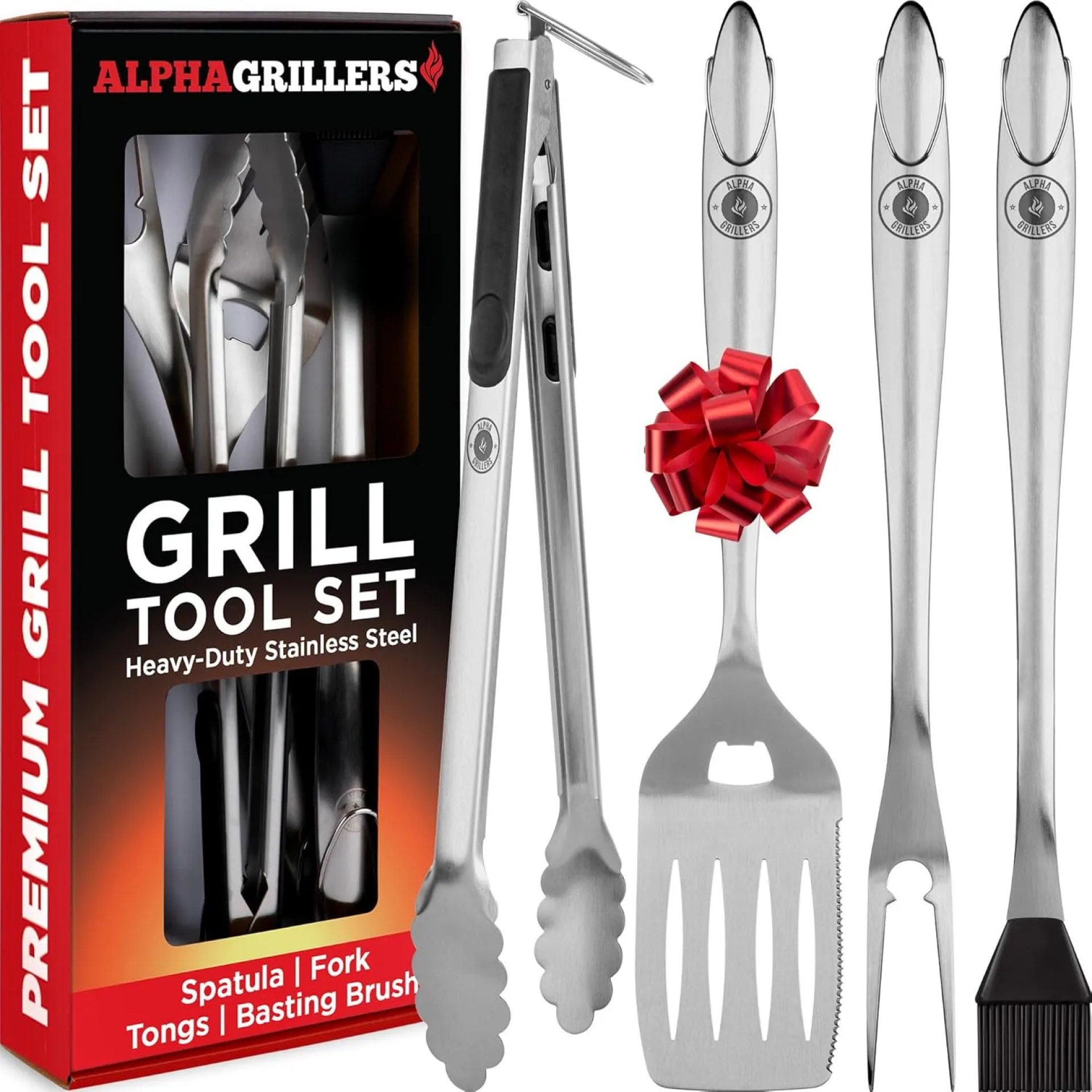 Grilling Accessories – Stainless Steel Heavy Duty Grill Tools Set BBQ Accessories for Outdoor Grill with Spatula, Fork, Brush & Tongs – Grilling Gifts for Men Him Grilling Accessories – Stainless Steel Heavy Duty Grill Tools Set BBQ Accessories for Outdoor Grill with Spatula, Fork, Brush & Tongs – Grilling Gifts for Men Him