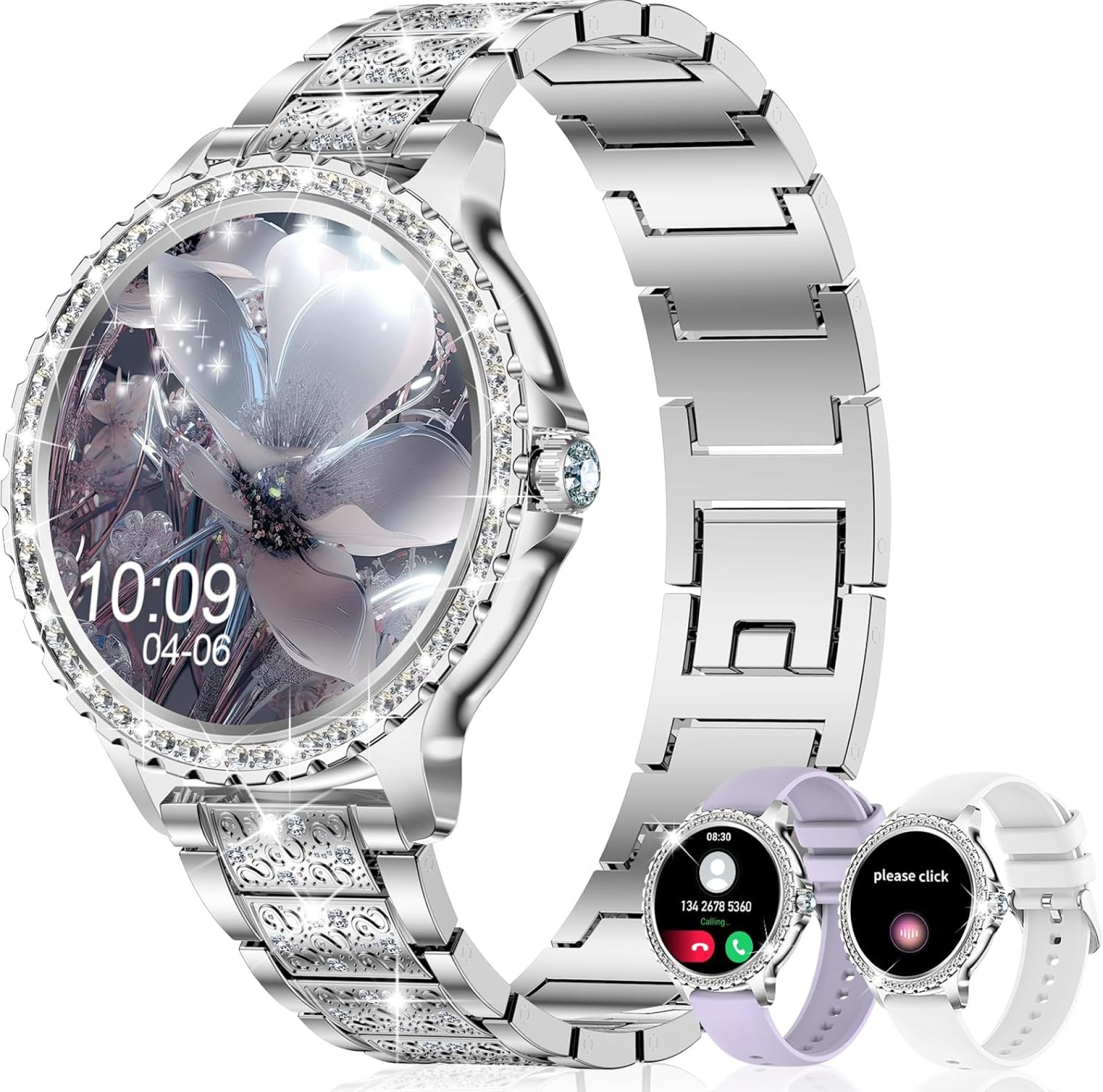 Smart Watch for Women with Diamonds (Answer/Make Call),1.32”Full Touch Screen Smartwatch for Android Phones,Fitness Tracker with Heart Rate/Blood Oxygen/Sleep Monitor,AI Voice with 3 Bling Straps Smart Watch for Women with Diamonds (Answer/Make Call),1.32”Full Touch Screen Smartwatch for Android Phones,Fitness Tracker with Heart Rate/Blood Oxygen/Sleep Monitor,AI Voice with 3 Bling Straps