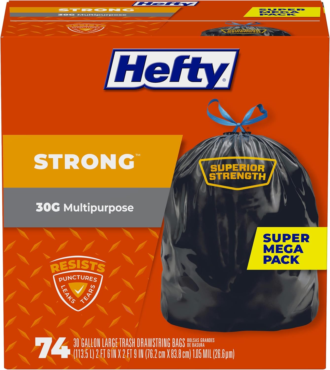 Hefty Strong Large Trash Bags, 30 Gallon, 74 Count (Packaging may vary) Hefty Strong Large Trash Bags, 30 Gallon, 74 Count (Packaging may vary)