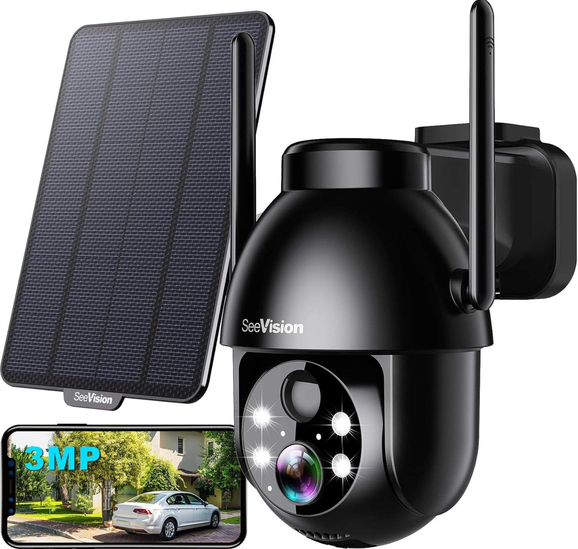 Solar Security Cameras Wireless Outdoor, 2K Battery Powered PTZ WiFi 3MP Indoor Security Camera for Home with Spotlight, PIR Motion Detection,Siren, Color Night Vision, 2-Way Talk, SD/Cloud Storage Solar Security Cameras Wireless Outdoor, 2K Battery Powered PTZ WiFi 3MP Indoor Security Camera for Home with Spotlight, PIR Motion Detection,Siren, Color Night Vision, 2-Way Talk, SD/Cloud Storage