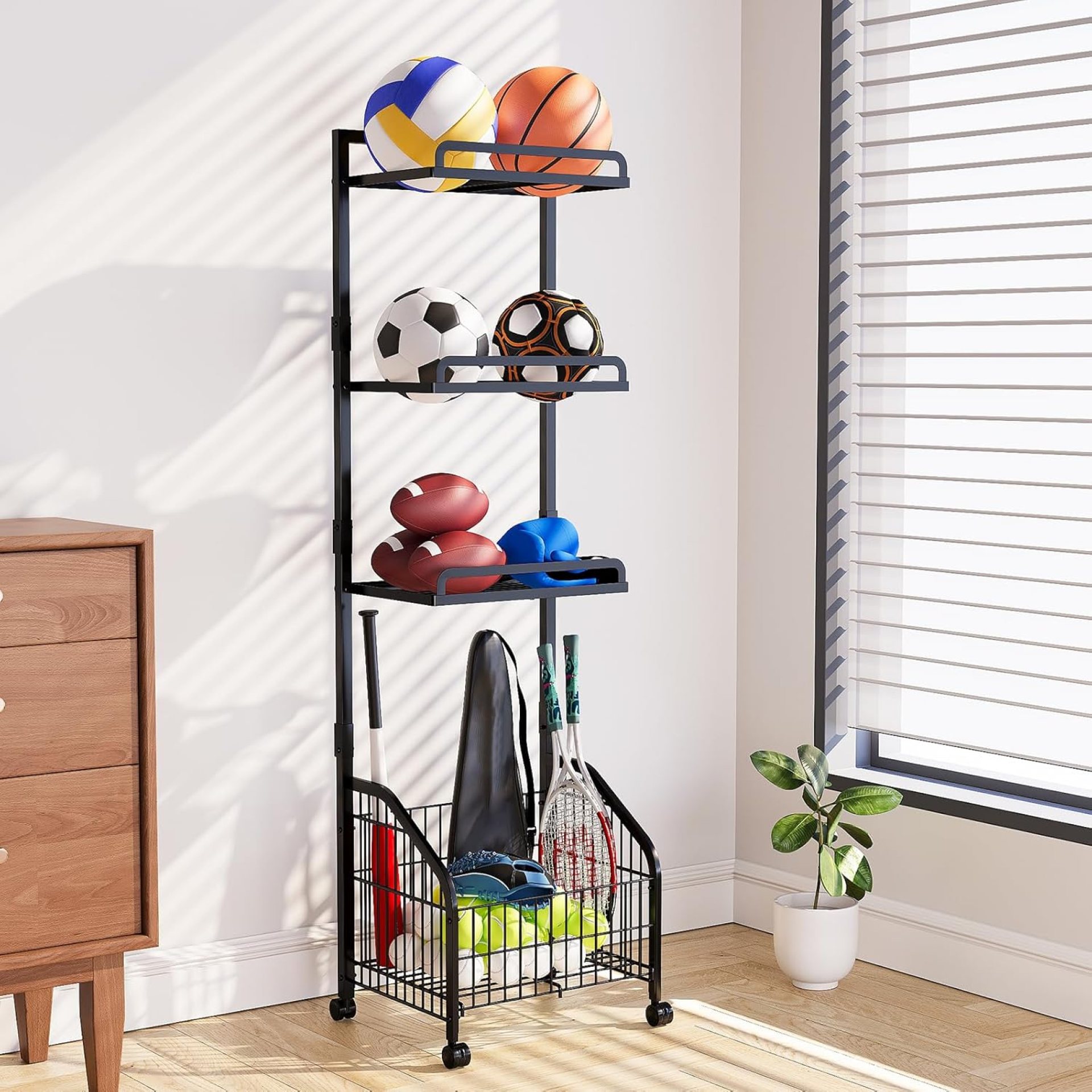 Veitorld Garage Sports Equipment Organizer Storage, Garage Ball Storage Rack, Home Gym Workout Equipment Storage, Indoor/Outdoor Ball Holder for Football Soccer Basketball Volleyball Baseball Veitorld Garage Sports Equipment Organizer Storage, Garage Ball Storage Rack, Home Gym Workout Equipment Storage, Indoor/Outdoor Ball Holder for Football Soccer Basketball Volleyball Baseball
