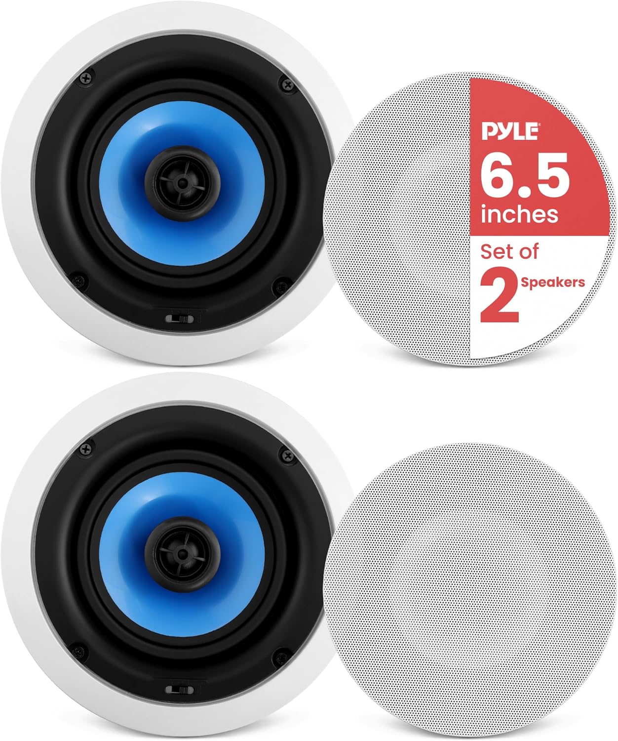 Pyle 6.5” Home In-Wall / In-Ceiling Speakers, 250W Peak Power, Dual Hi-Fi Stereo Sound, Pivoting Silk Dome Tweeter, Poly Cone Mid-Bass, Adjustable Treble, Stain Resistant Grill, Custom Installations Pyle 6.5” Home In-Wall / In-Ceiling Speakers, 250W Peak Power, Dual Hi-Fi Stereo Sound, Pivoting Silk Dome Tweeter, Poly Cone Mid-Bass, Adjustable Treble, Stain Resistant Grill, Custom Installations