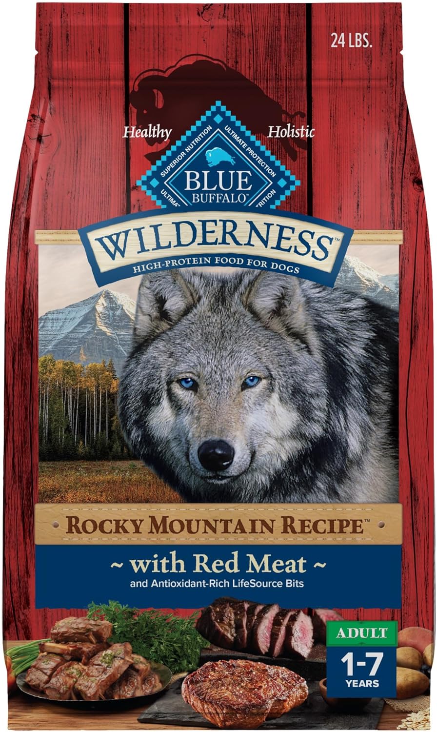 Blue Buffalo Wilderness Rocky Mountain High-Protein Adult Dry Dog Food Wholesome Grains Red Meat, 24lb. Bag Blue Buffalo Wilderness Rocky Mountain High-Protein Adult Dry Dog Food Wholesome Grains Red Meat, 24lb. Bag