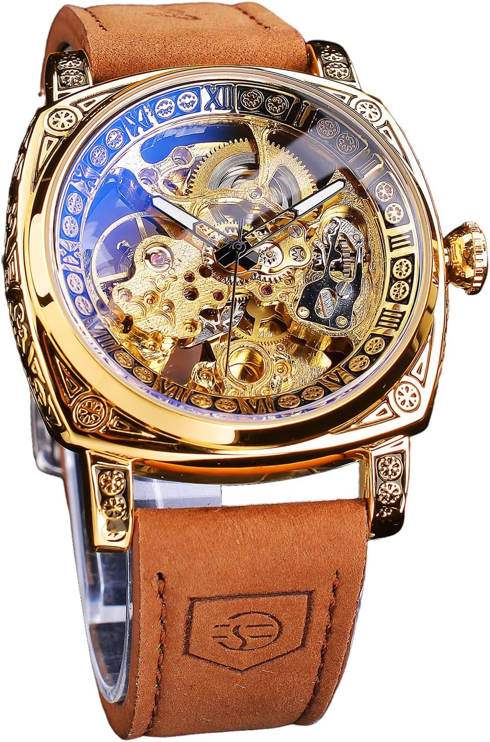 FORSINING Watches for Man, Square Retro Mechanical Watch Self-Wind Carved, Skeleton Automatic Watches Vintage Leather Strap Wristwatch FORSINING Watches for Man, Square Retro Mechanical Watch Self-Wind Carved, Skeleton Automatic Watches Vintage Leather Strap Wristwatch