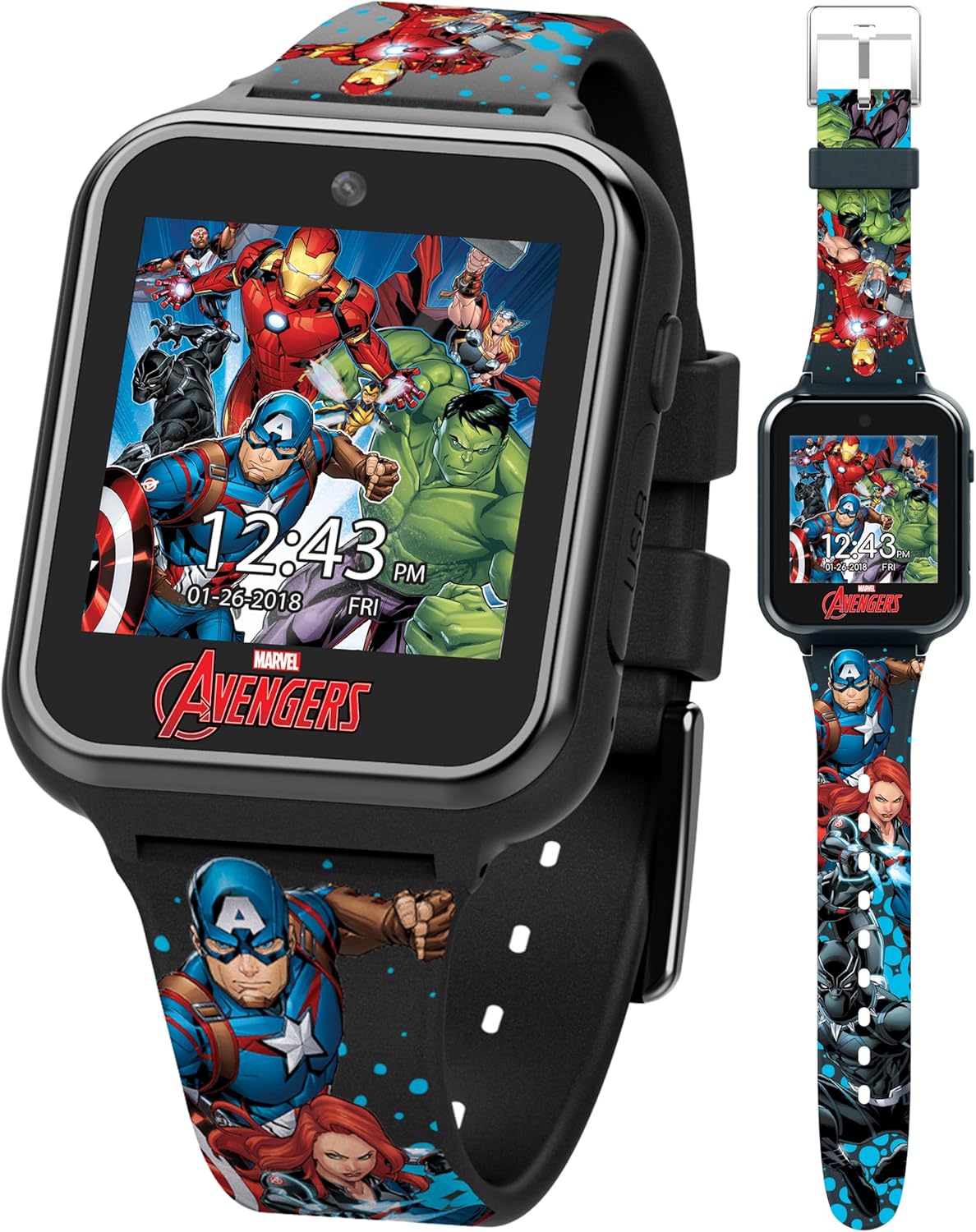 Marvel Avengers Interactive Kids Smartwatch – Touchscreen Watch with Games, Camera, Voice Recorder, Step Tracker, Timer & Alarm – 10 Watch Faces, USB Rechargeable – Fits Wrists 5.5″ to 8″ Marvel Avengers Interactive Kids Smartwatch – Touchscreen Watch with Games, Camera, Voice Recorder, Step Tracker, Timer & Alarm – 10 Watch Faces, USB Rechargeable – Fits Wrists 5.5″ to 8″