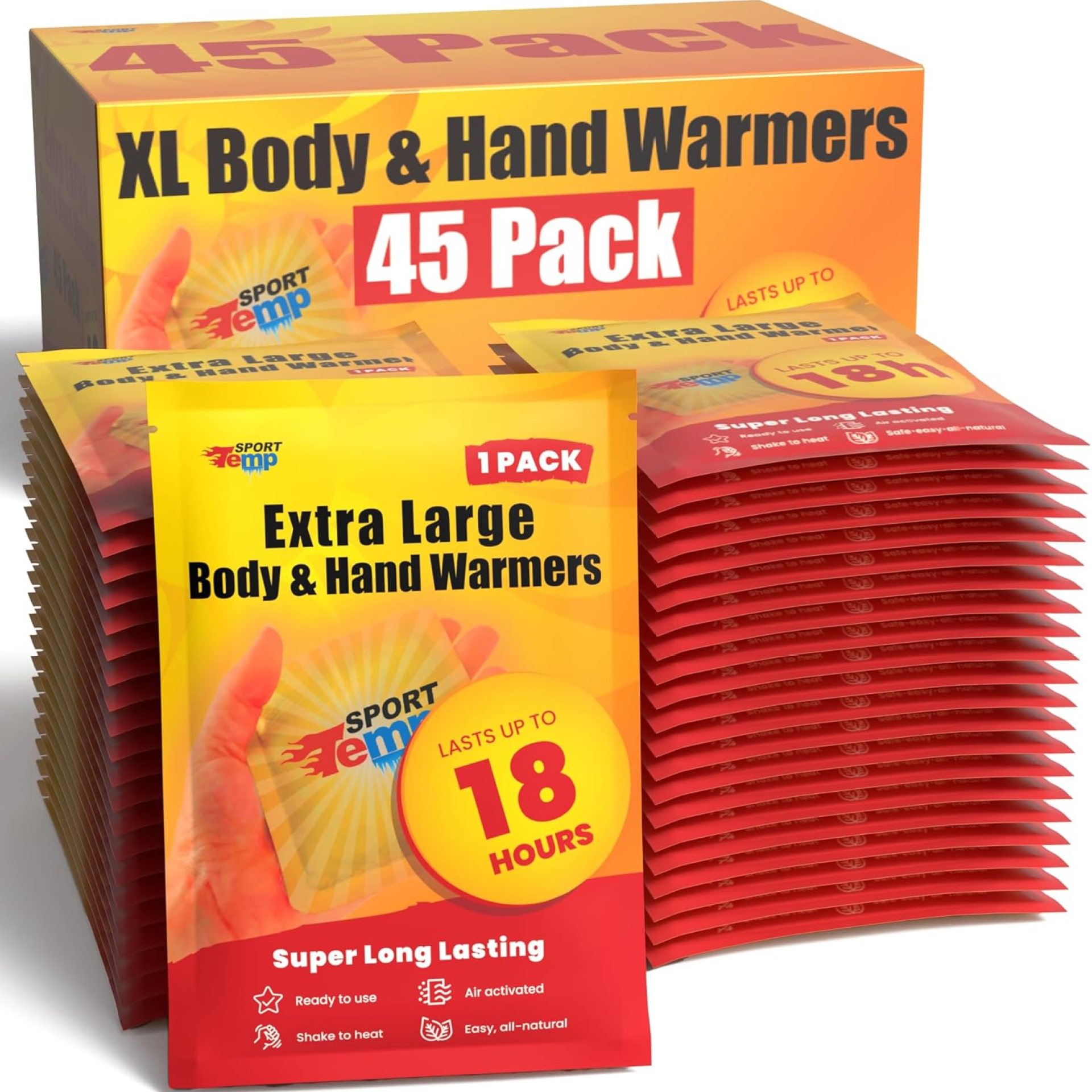 Large Hand & Body Warmers – Up to 18 Hours of Heat, Super Long Lasting – Easy, All Natural – Air Activated, for Body, Hands & Toes – Odorless Hot Hand Warmer – Sport Temp Large Hand & Body Warmers – Up to 18 Hours of Heat, Super Long Lasting – Easy, All Natural – Air Activated, for Body, Hands & Toes – Odorless Hot Hand Warmer – Sport Temp