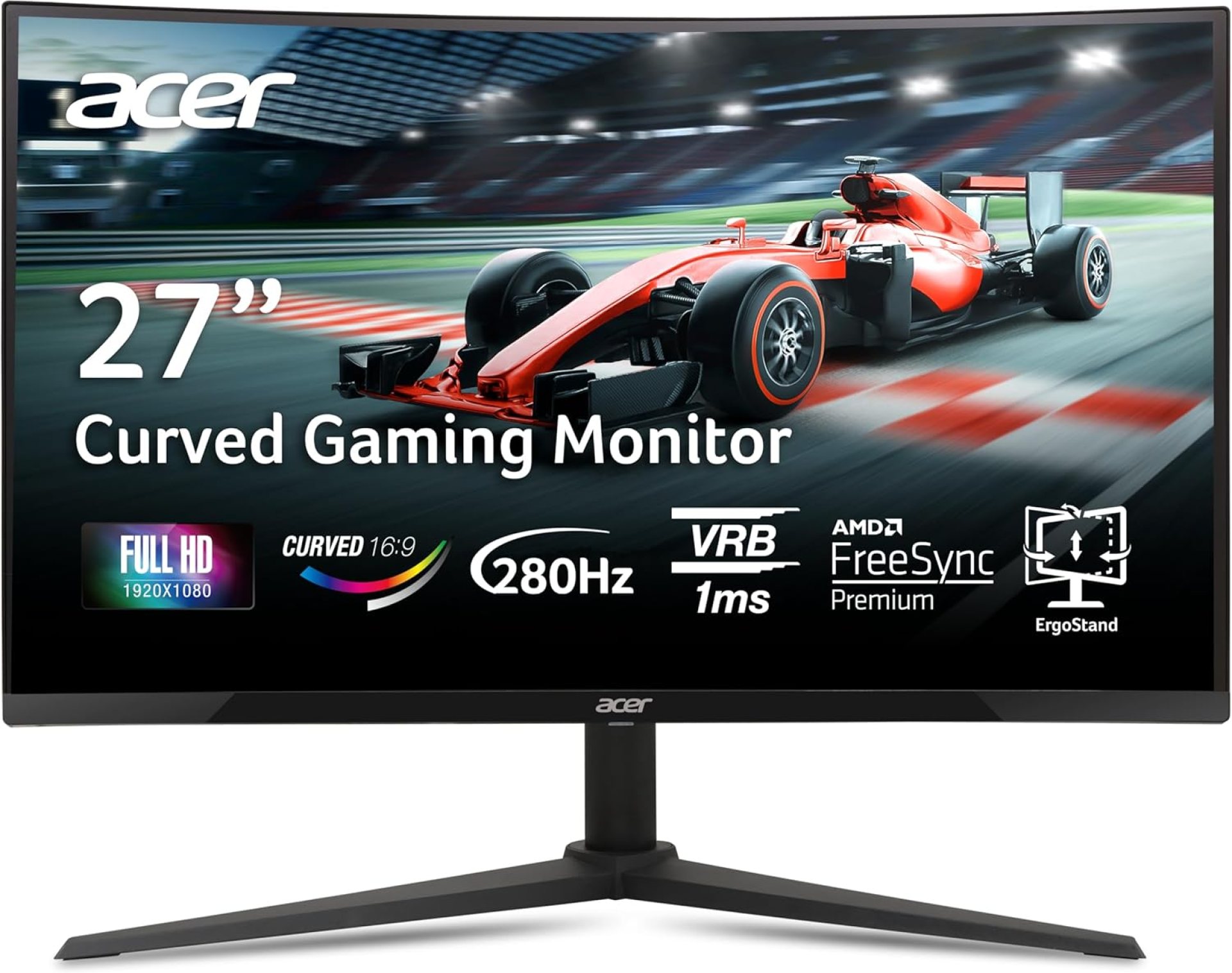 Acer Nitro 27 Inch 1500R Curved Zero-Frame Full HD (1920 x 1080) Gaming Monitor | AMD FreeSync Premium | Up to 280Hz Refresh | 1ms VRB | 1 x Display Port 1.4 and 2 x HDMI 2.0 Ports | XZ270 Acer Nitro 27 Inch 1500R Curved Zero-Frame Full HD (1920 x 1080) Gaming Monitor | AMD FreeSync Premium | Up to 280Hz Refresh | 1ms VRB | 1 x Display Port 1.4 and 2 x HDMI 2.0 Ports | XZ270