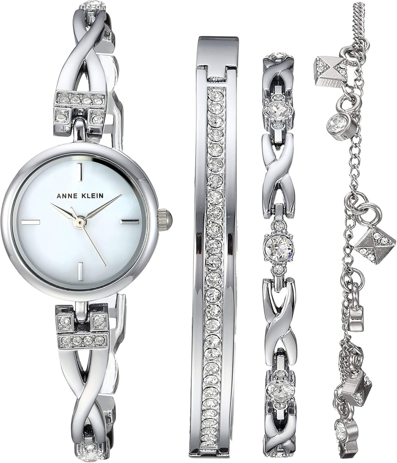 Anne Klein Women’s Premium Crystal Accented Silver-Tone Watch and Bracelet Set Anne Klein Women’s Premium Crystal Accented Silver-Tone Watch and Bracelet Set
