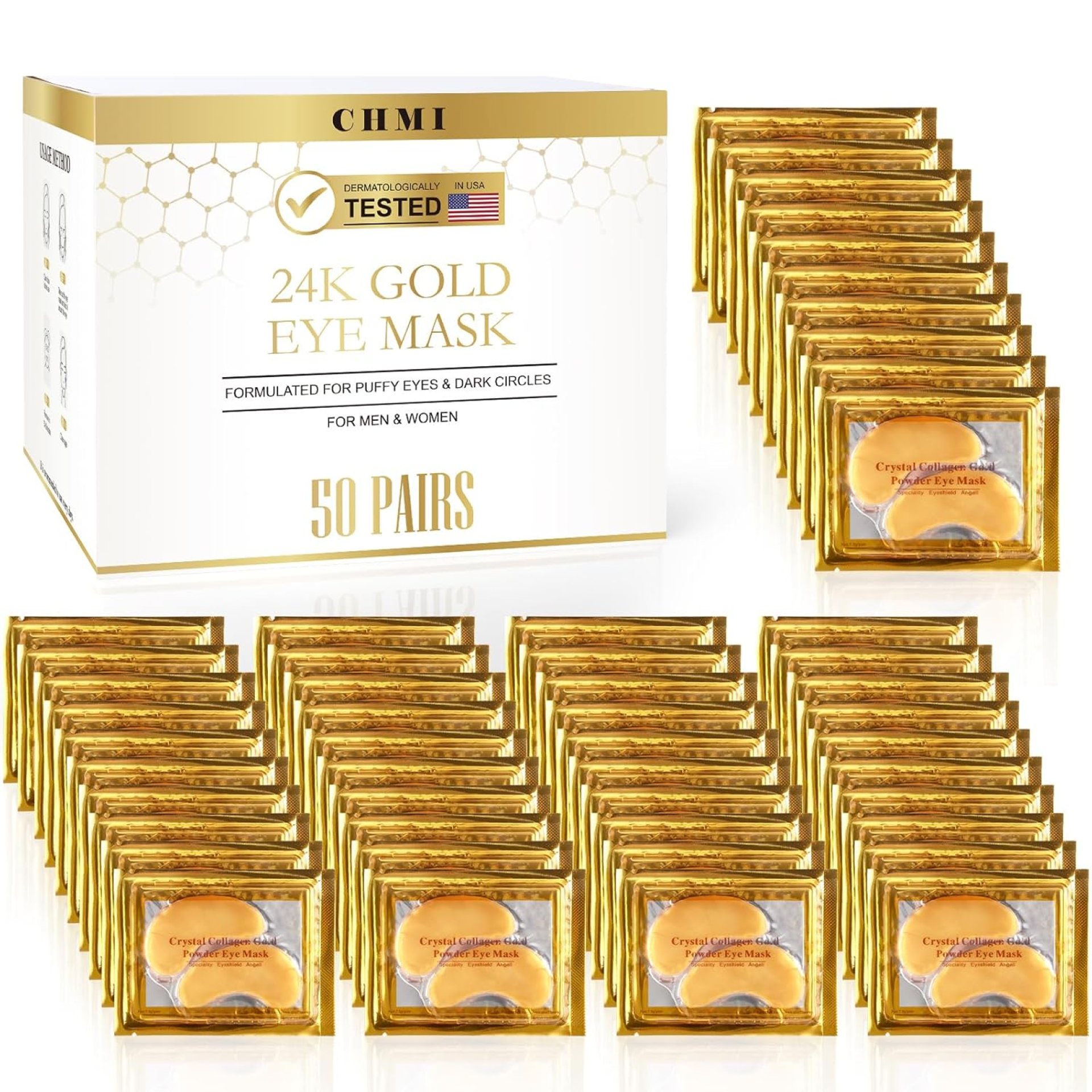 CHMI Under Eye Patches (50 Pairs) – 24K Gold Eye Patches for Puffy Eyes, Dark Circles, Eye Bags and Wrinkles, Collagen Skin Care Products, Beauty & Personal Care CHMI Under Eye Patches (50 Pairs) – 24K Gold Eye Patches for Puffy Eyes, Dark Circles, Eye Bags and Wrinkles, Collagen Skin Care Products, Beauty & Personal Care
