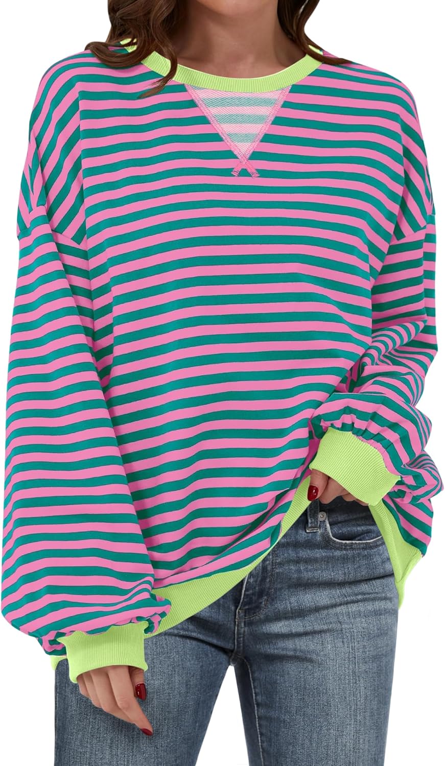 ANRABESS Women Striped Oversized Sweatshirt Long Sleeve Crewneck Shirts 2025 Fall Fashion Pullover Sweater Trendy Clothes ANRABESS Women Striped Oversized Sweatshirt Long Sleeve Crewneck Shirts 2025 Fall Fashion Pullover Sweater Trendy Clothes