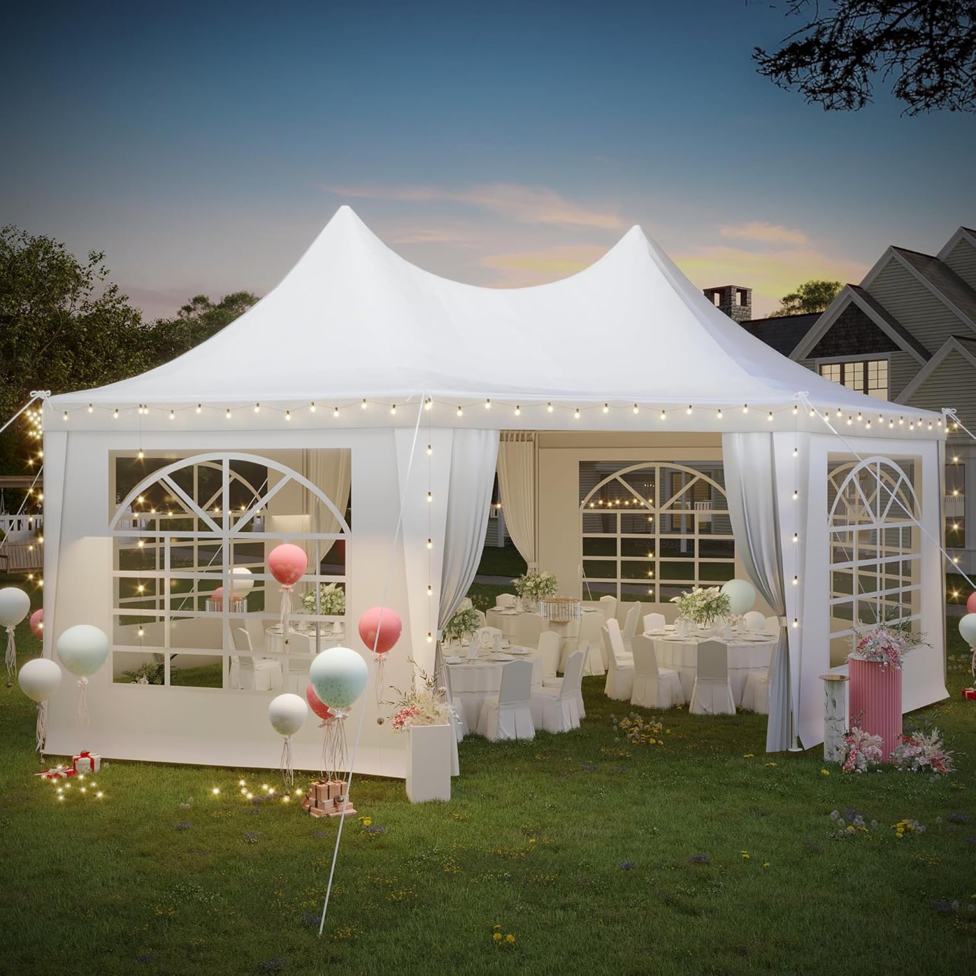 EROMMY 20x15ft Party Tent, White Wedding Tent, Octagonal Heavy Duty Canopy with 6 Removable Sidewalls, 6 Church Windows and 2 Pull-Back Doors, Outdoor Gazebo Pavilion Shelter Tent for Party, Event EROMMY 20x15ft Party Tent, White Wedding Tent, Octagonal Heavy Duty Canopy with 6 Removable Sidewalls, 6 Church Windows and 2 Pull-Back Doors, Outdoor Gazebo Pavilion Shelter Tent for Party, Event