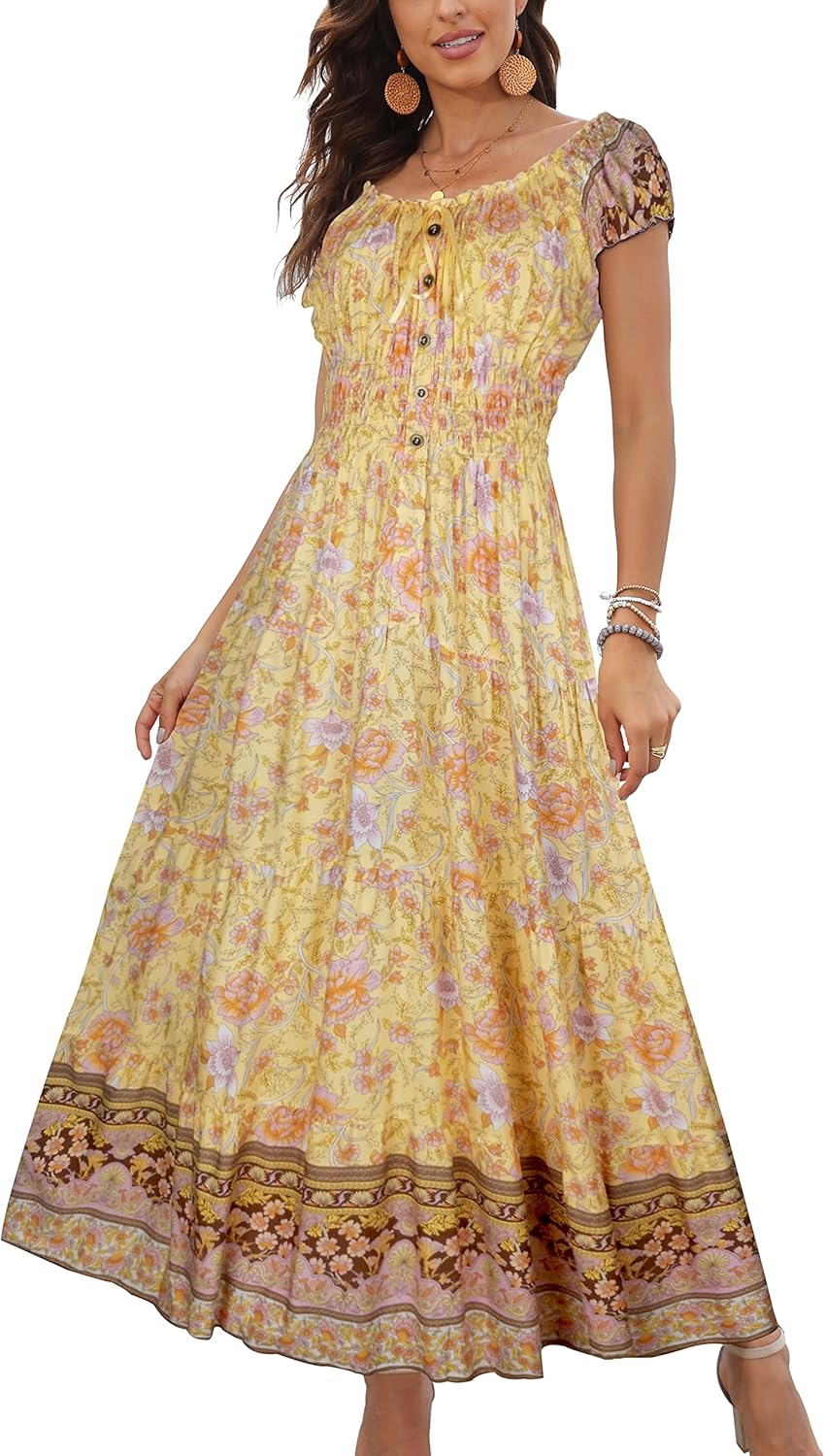 OSTOO Women’s 2025 Summer Short Sleeves Boho Floral Print Tiered Casual Flowy Long Maxi Dress OSTOO Women’s 2025 Summer Short Sleeves Boho Floral Print Tiered Casual Flowy Long Maxi Dress
