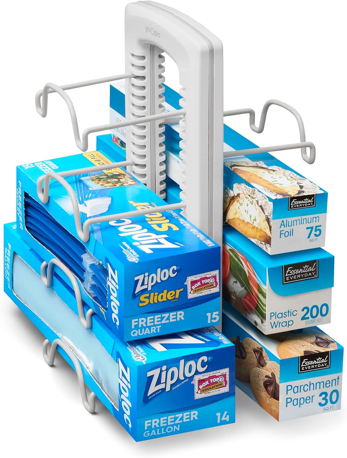 YouCopia WrapStand, Adjustable Kitchen Wrap, Foil and Bag Box Organizer for Kitchen Cabinet and Pantry Storage, White YouCopia WrapStand, Adjustable Kitchen Wrap, Foil and Bag Box Organizer for Kitchen Cabinet and Pantry Storage, White