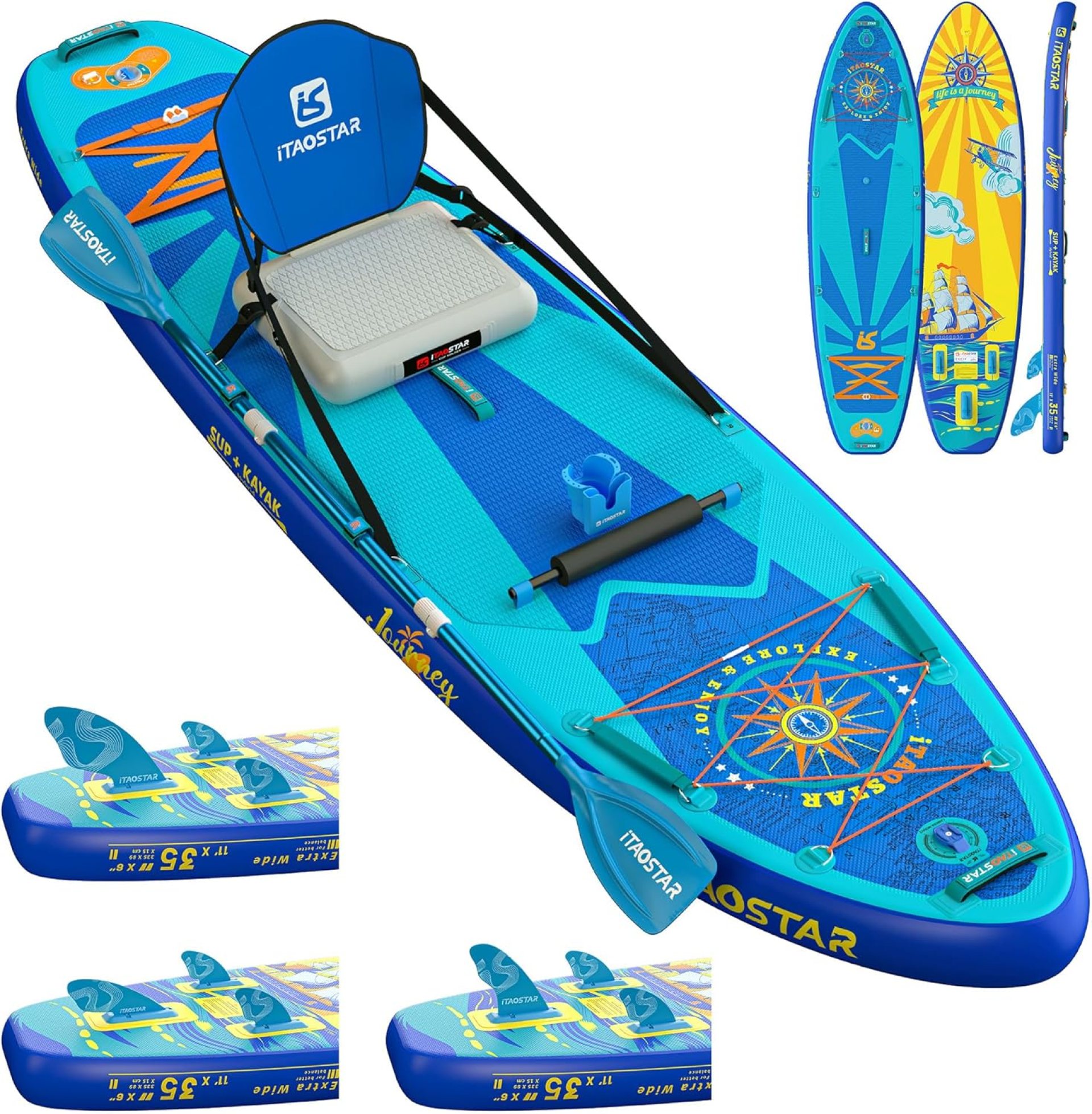 Journey 11’6″ / 11’×34″ / 11’×35″ Extra Wide Paddle Board, One-Stop Premium SUP Board Accessories, Tailored Fins, Stable Inflatable Stand Up Paddle Boards for Youth/Adults of All Skill Levels Journey 11’6″ / 11’×34″ / 11’×35″ Extra Wide Paddle Board, One-Stop Premium SUP Board Accessories, Tailored Fins, Stable Inflatable Stand Up Paddle Boards for Youth/Adults of All Skill Levels