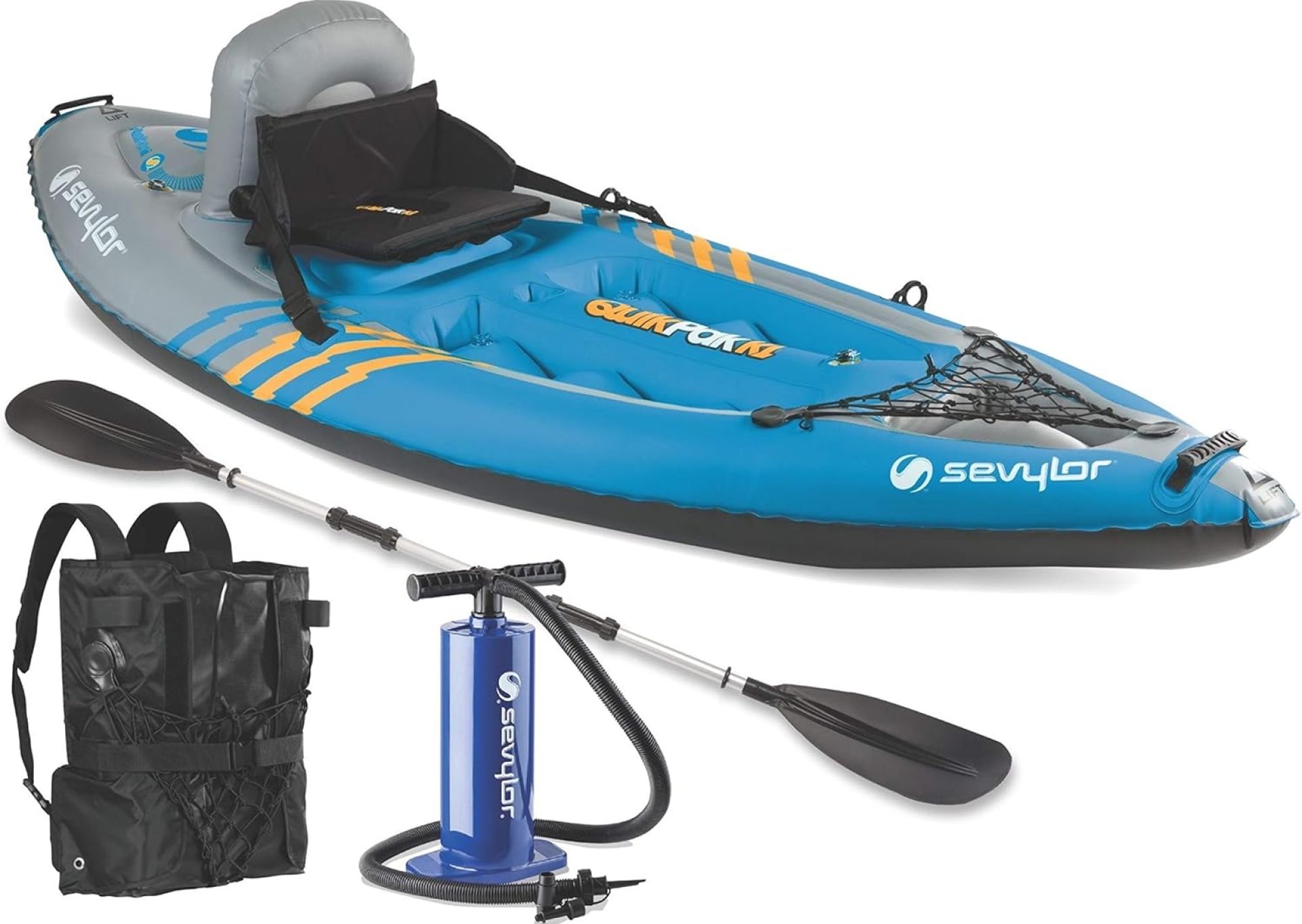 Sevylor QuickPak K1 1-Person Inflatable Kayak, Kayak Folds into Backpack with 5-Minute Setup, 21-Gauge PVC Construction; Hand Pump & Paddle Included Sevylor QuickPak K1 1-Person Inflatable Kayak, Kayak Folds into Backpack with 5-Minute Setup, 21-Gauge PVC Construction; Hand Pump & Paddle Included