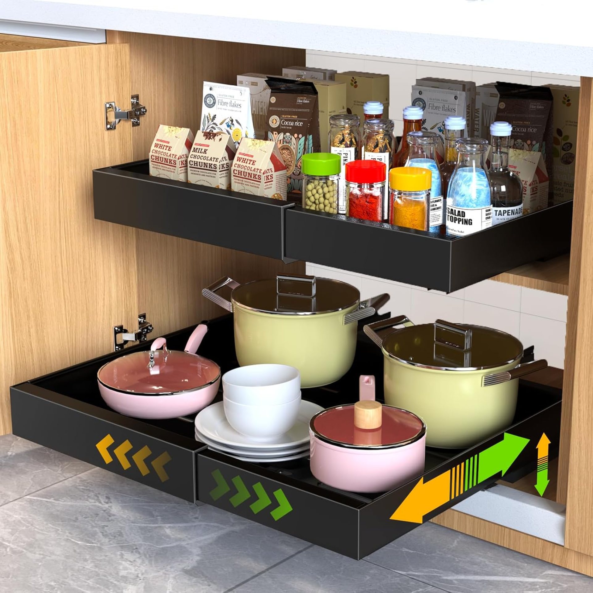 2 Pack Pull Out Cabinet Organizer,21″ Deep Slide Out Drawer Organizers,No Drill Pull Out Drawers Adhesive with Nano Compatible Framed Cabinets Shelves for Kitchen Pantry Adjustable Width 2 Pack Pull Out Cabinet Organizer,21″ Deep Slide Out Drawer Organizers,No Drill Pull Out Drawers Adhesive with Nano Compatible Framed Cabinets Shelves for Kitchen Pantry Adjustable Width