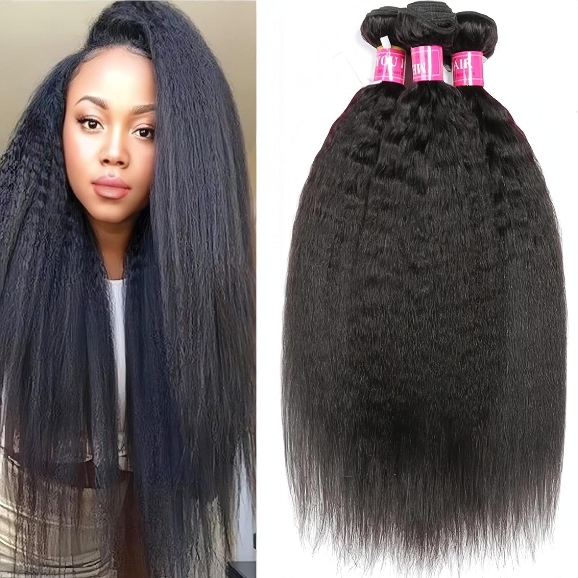 MeiYou 12A Kinky Straight Hair 3 Bundles Yaki Human Hair Weave Unprocessed Brazilian Virgin Remy Sew in Hair Extensions Natural Black (12 14 16) MeiYou 12A Kinky Straight Hair 3 Bundles Yaki Human Hair Weave Unprocessed Brazilian Virgin Remy Sew in Hair Extensions Natural Black (12 14 16)
