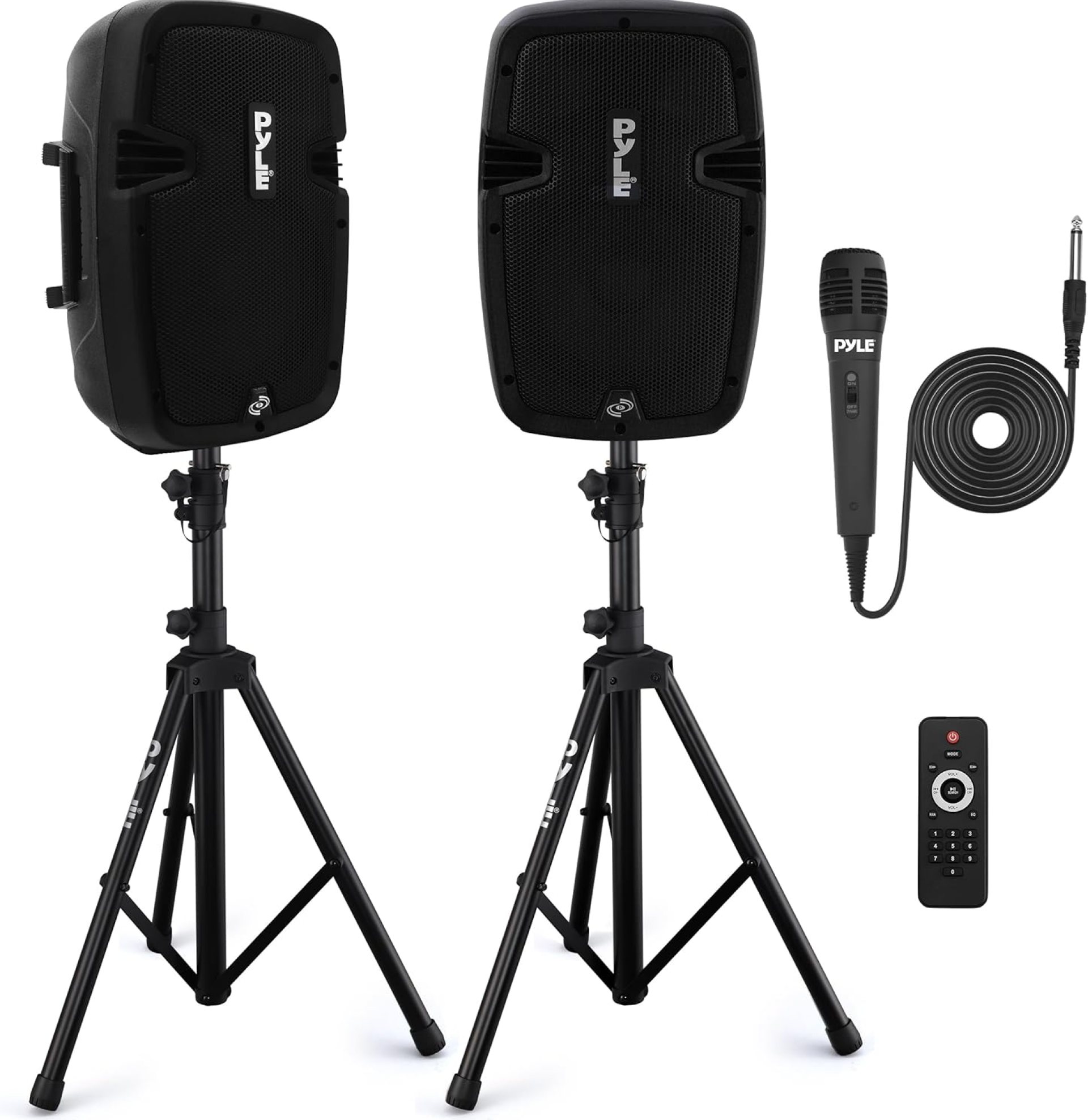 Pyle Powered Bluetooth PA Speaker Kit – Event Ready – Just Plug In and Play Active and Passive 350w Loudspeakers with Wired Microphone, Speaker Stands, Remote – MP3/USB/SD/AUX inputs – PPHP849KT Pyle Powered Bluetooth PA Speaker Kit – Event Ready – Just Plug In and Play Active and Passive 350w Loudspeakers with Wired Microphone, Speaker Stands, Remote – MP3/USB/SD/AUX inputs – PPHP849KT