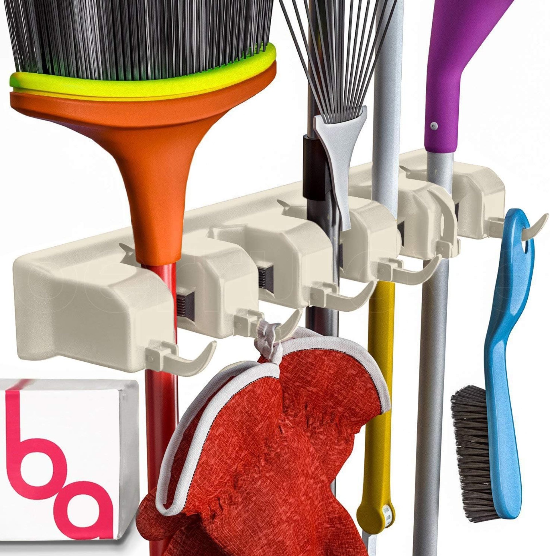 Broom Holder Wall Mount and Garden Tool Organizer, Closet Storage, Kitchen Rack, Home Organization and Garage Organizer for Rake or Mop Handles Up to 1.25-Inches, Hanger Plus 6 Hooks (BEIGE, 1 PACK) Broom Holder Wall Mount and Garden Tool Organizer, Closet Storage, Kitchen Rack, Home Organization and Garage Organizer for Rake or Mop Handles Up to 1.25-Inches, Hanger Plus 6 Hooks (BEIGE, 1 PACK)