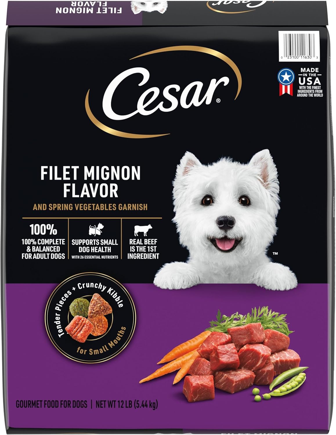 CESAR Small Breed Adult Dry Dog Food Filet Mignon Flavor with Spring Vegetables Garnish Dog Kibble, 12 lb. Bag CESAR Small Breed Adult Dry Dog Food Filet Mignon Flavor with Spring Vegetables Garnish Dog Kibble, 12 lb. Bag