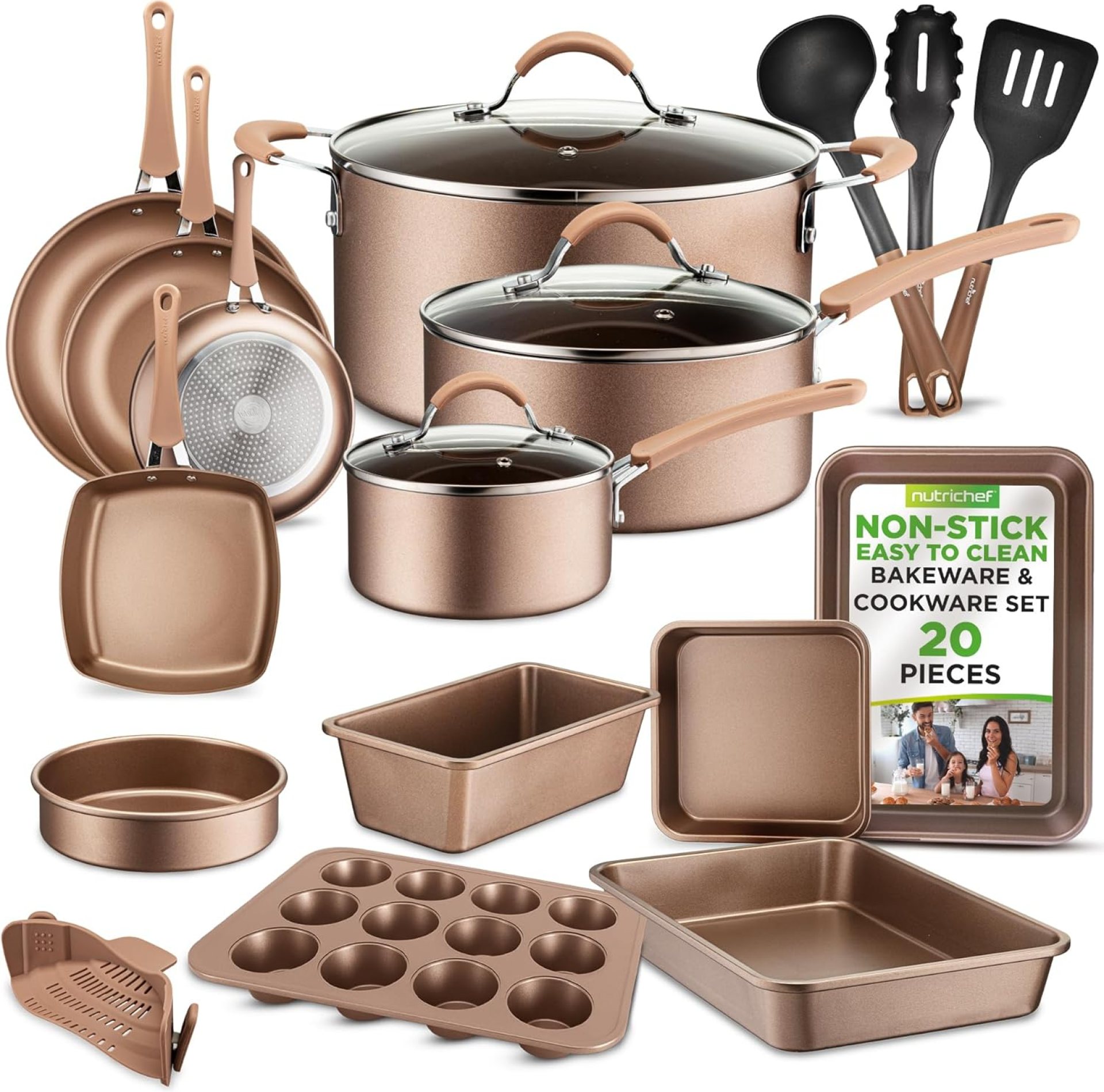 Nutrichef 20 Piece Professional Home Kitchen Cookware and Bakeware, Pots and Pans Set Non Stick Kitchenware, Cool-Touch Handles, Non Toxic, Safe for Gas, Electric, Induction Cooktops, Easy Clean Nutrichef 20 Piece Professional Home Kitchen Cookware and Bakeware, Pots and Pans Set Non Stick Kitchenware, Cool-Touch Handles, Non Toxic, Safe for Gas, Electric, Induction Cooktops, Easy Clean